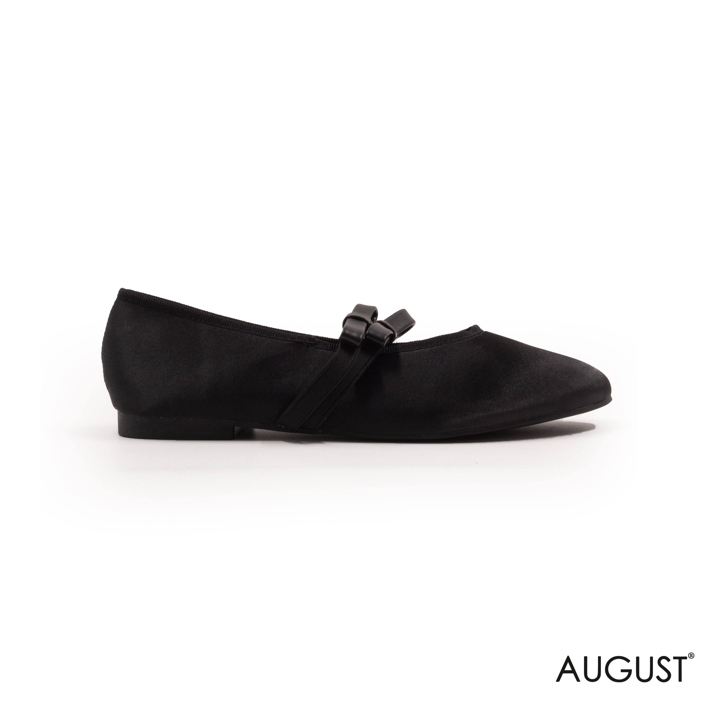 BLACK SATIN BALLET FLAT WITH BOW DETAIL