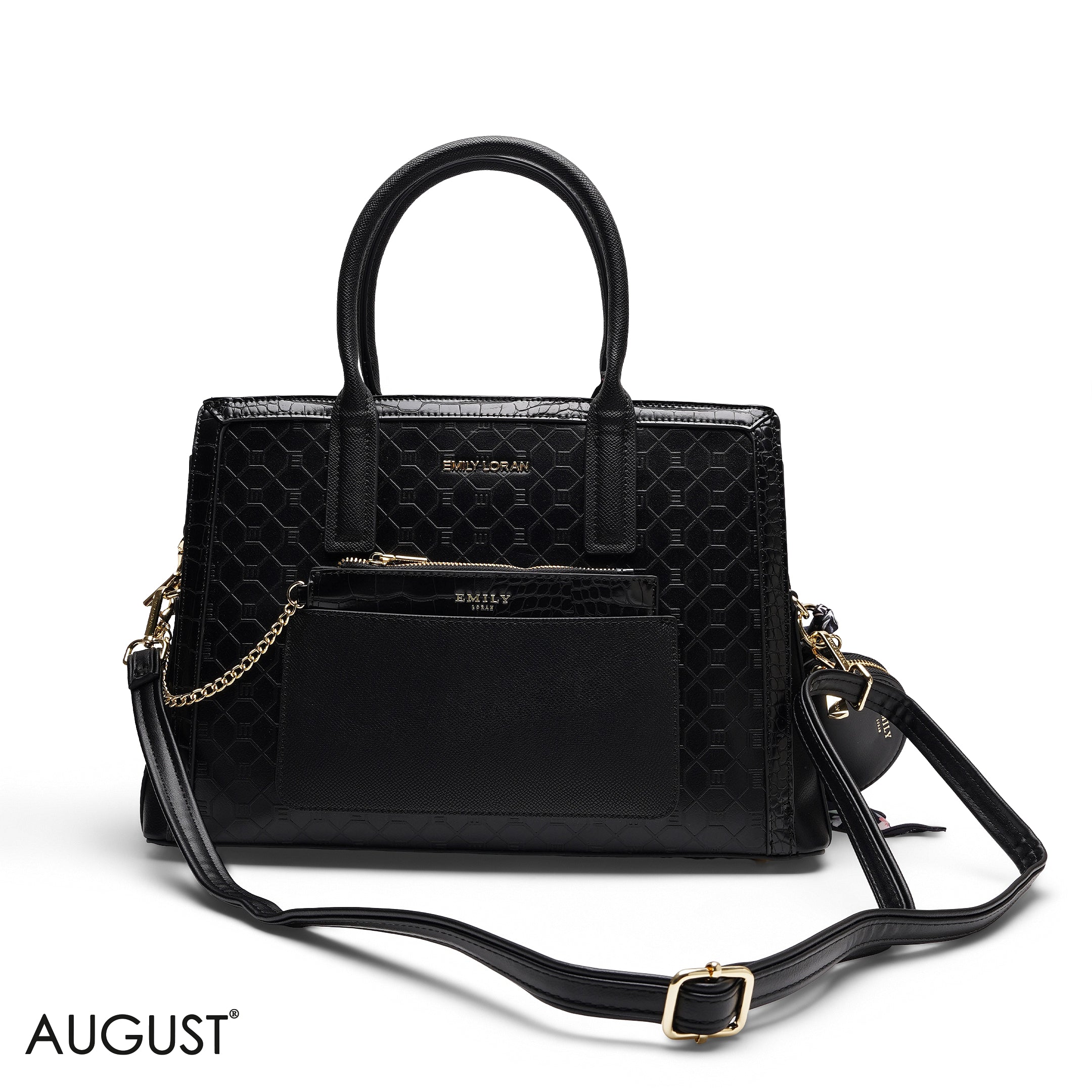 EMBOSSED TOP-HANDLE MULTI-POUCH TOTE BAG SET