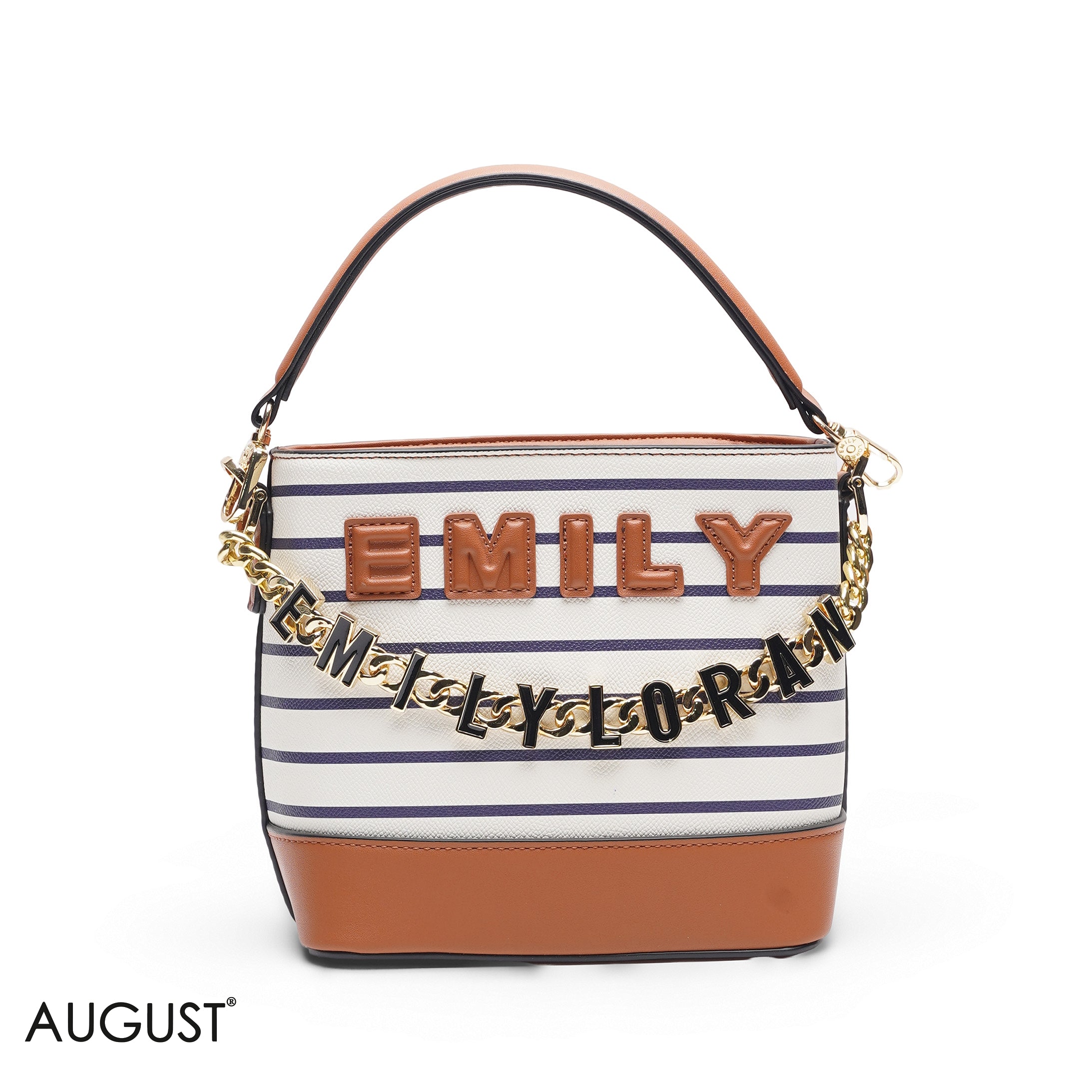 NAVY STRIPED TOTE WITH GOLD CHAIN & STRAP