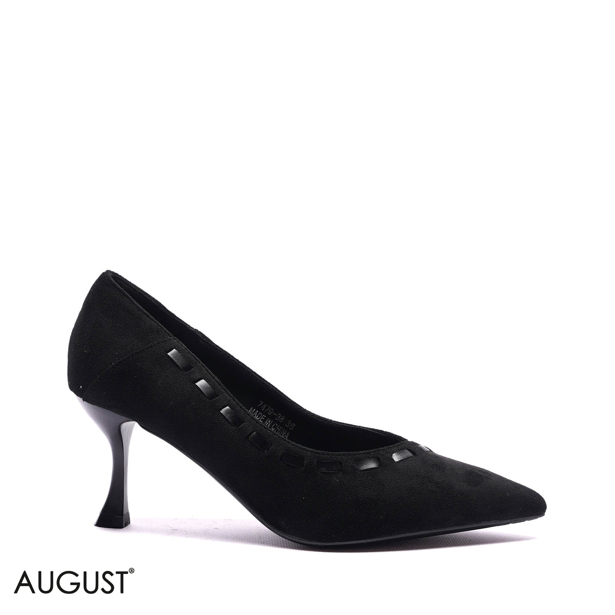 WOVEN TRIM SUEDE POINTED PUMPS