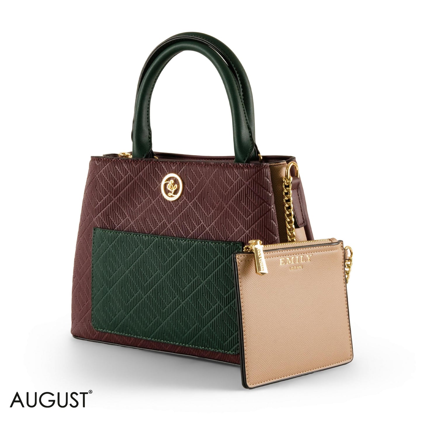 EMILY LORAN PATTERNED LEATHER HANDBAG WITH CHAIN DETAIL -MED