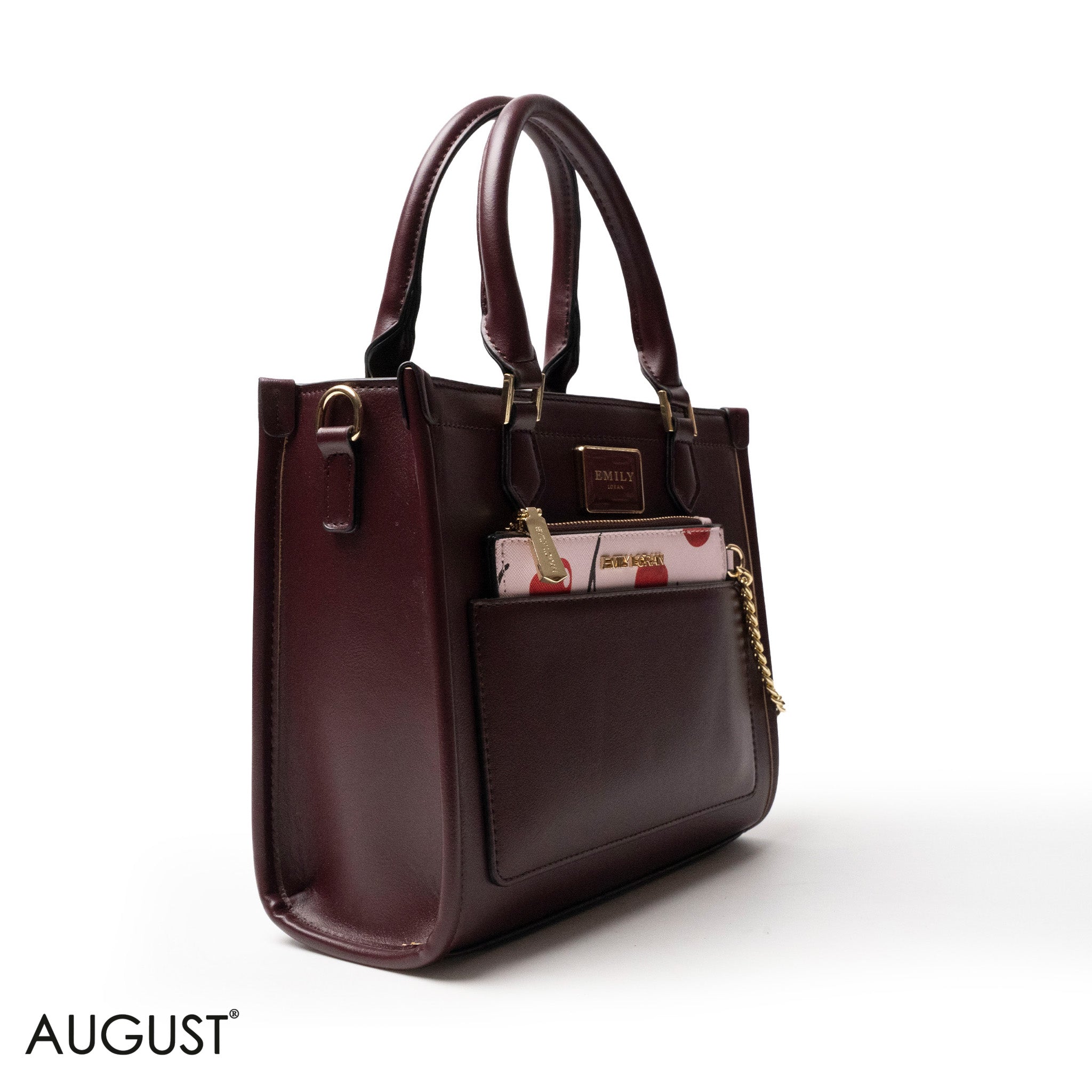 LEATHER HANDBAG WITH MINI WALLET IN RED CHERRY PRINT - MED