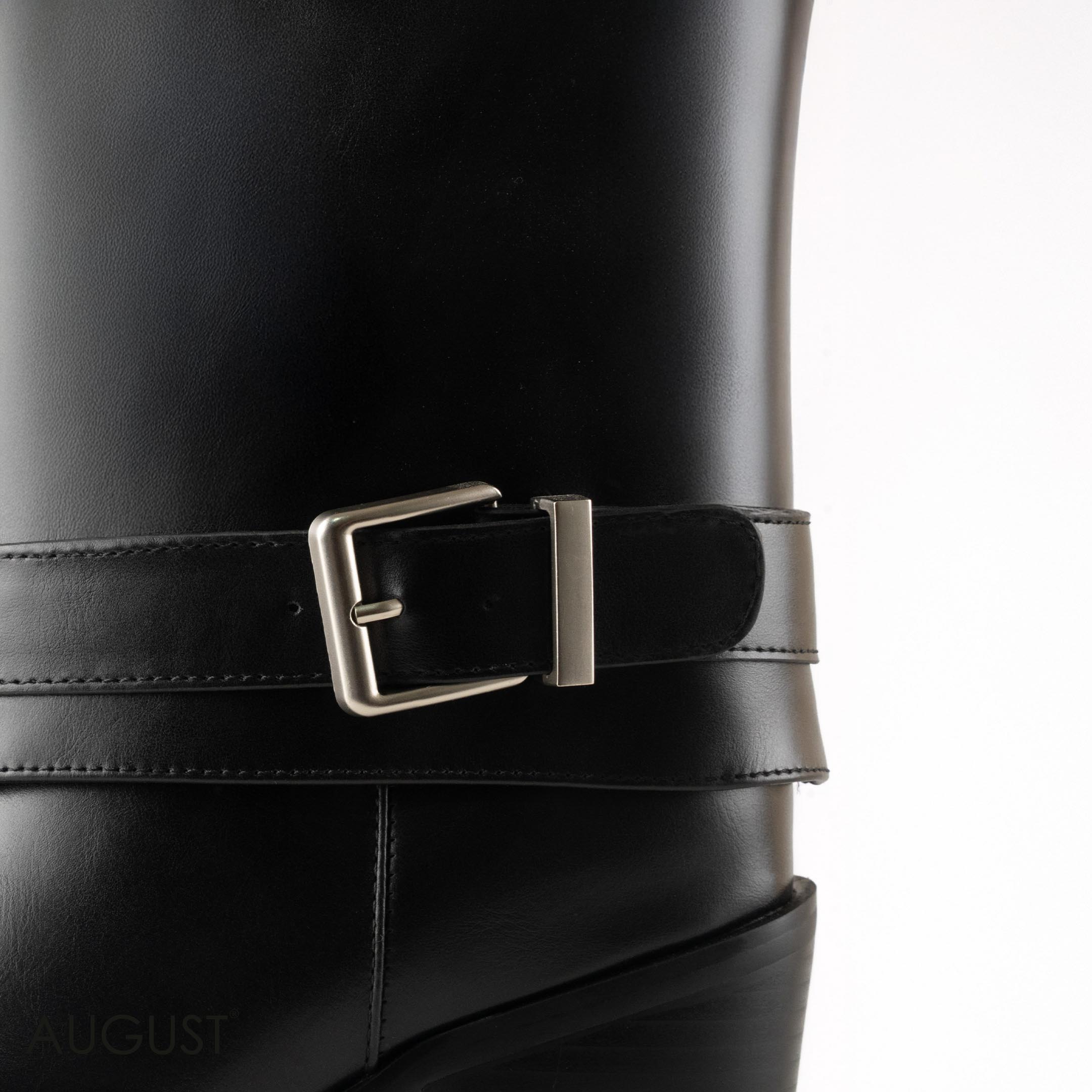 BLACK SMOOTH LEATHER BUCKLED ANKLE BOOTS