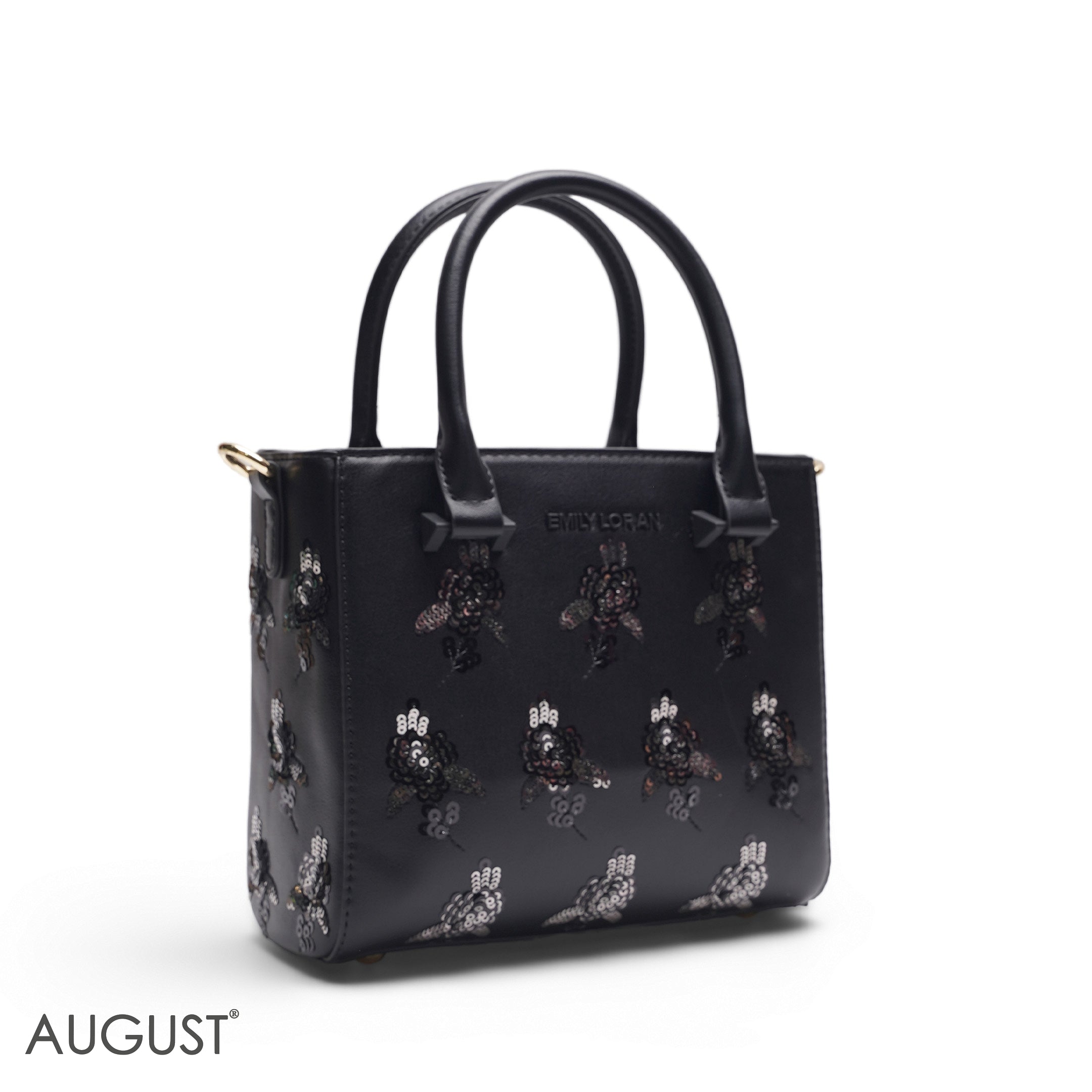 BLACK SEQUIN FLORAL TOTE BAG - SMALL