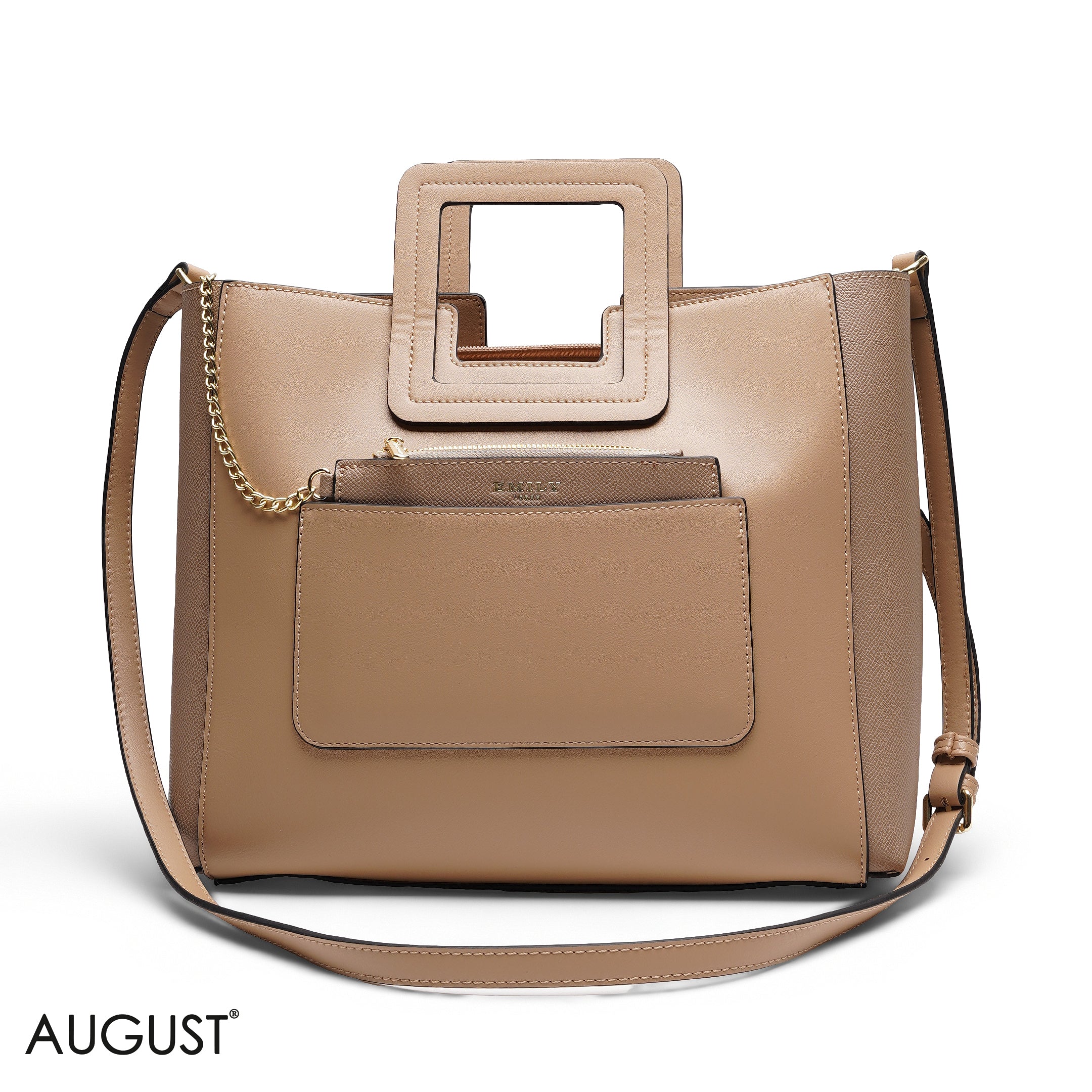 BEIGE TEXTURED LEATHER TOTE WITH FOORAL POUCH BAG