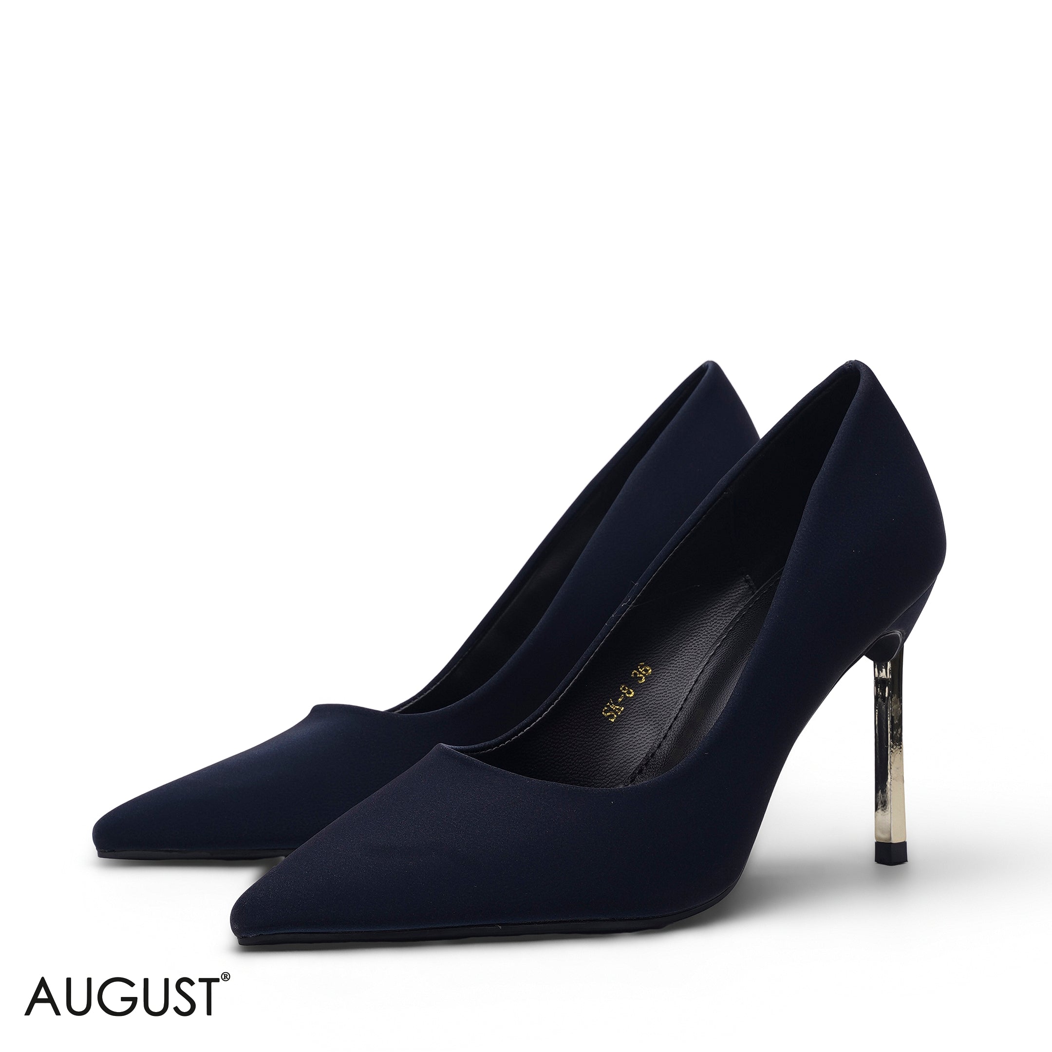 NAVY BLUE SOFT VELVET METALLIC HEEL