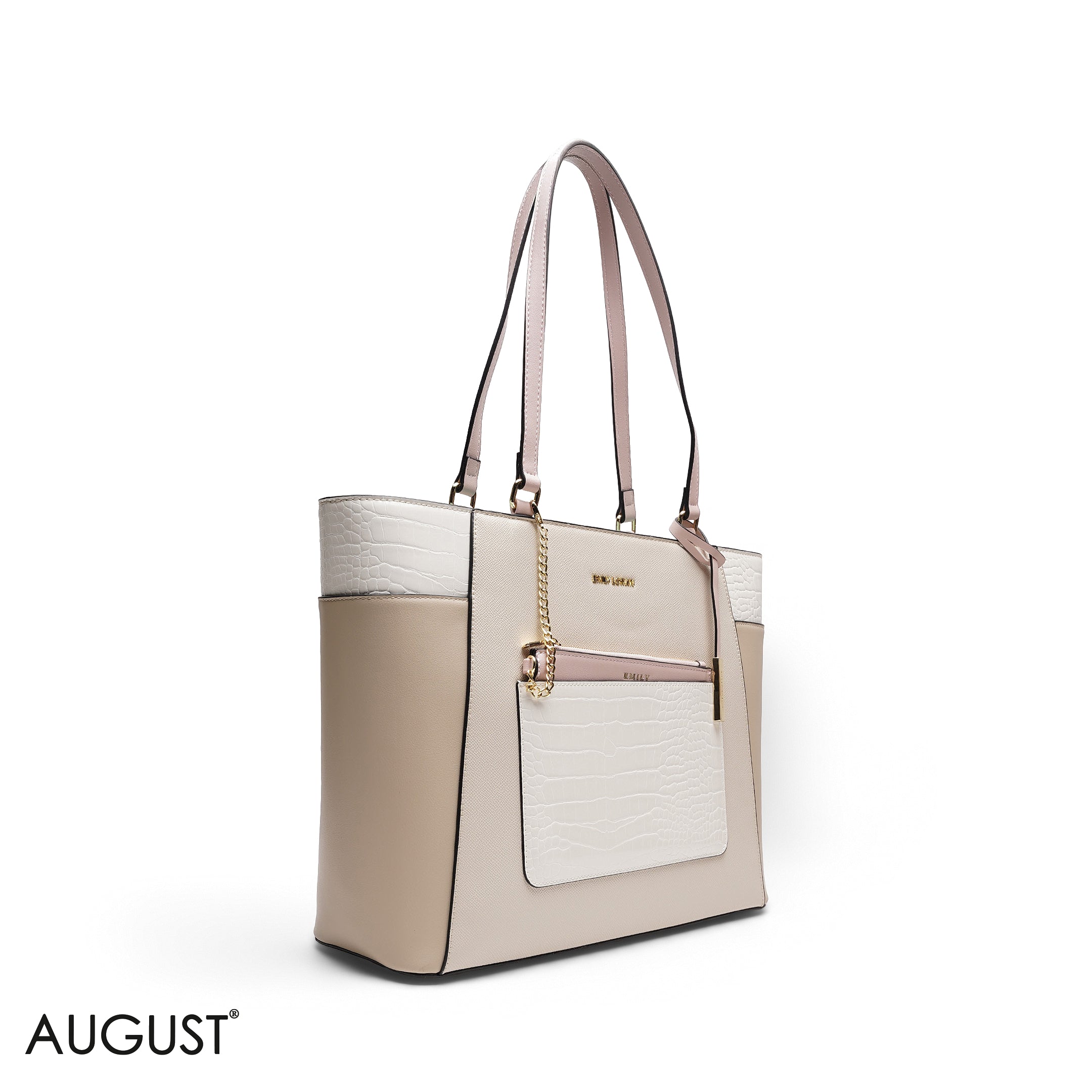 MIXED-TEXTURE PANELLED TOTE SET