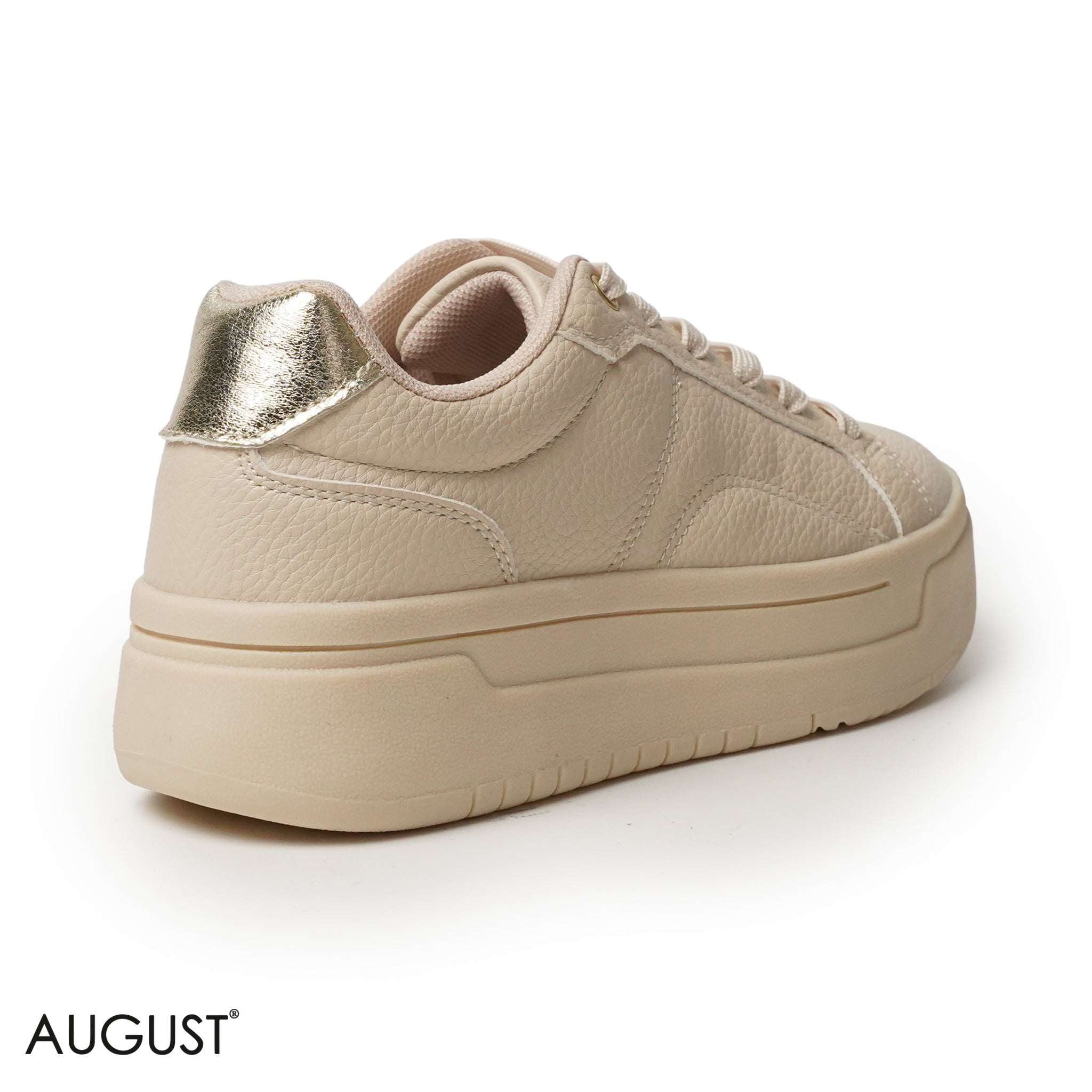 BEIGE LEATHER SNEAKERS WITH THICK SOLE