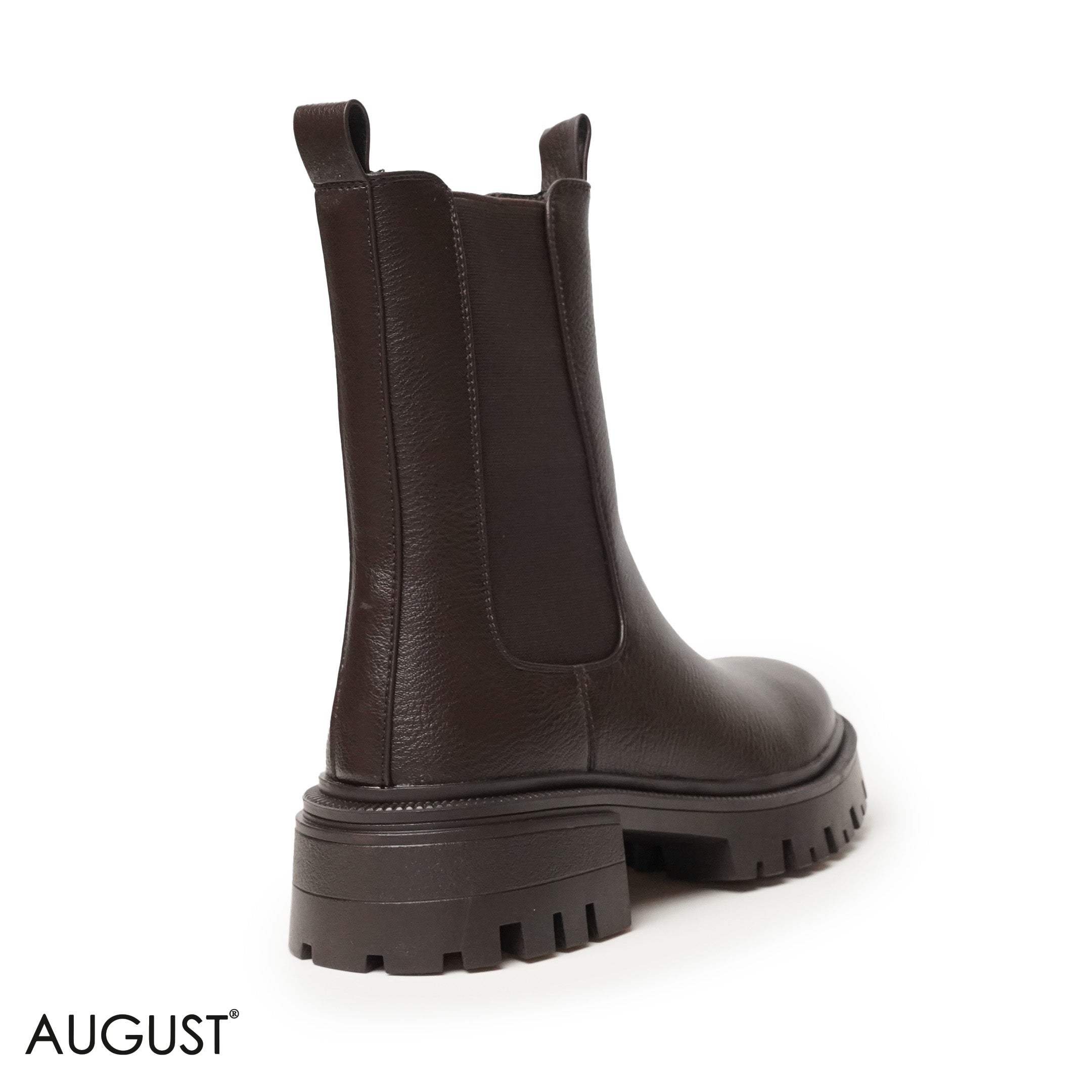 BROWN LEATHER ANKLE BOOTS WITH ELASTIC SIDES