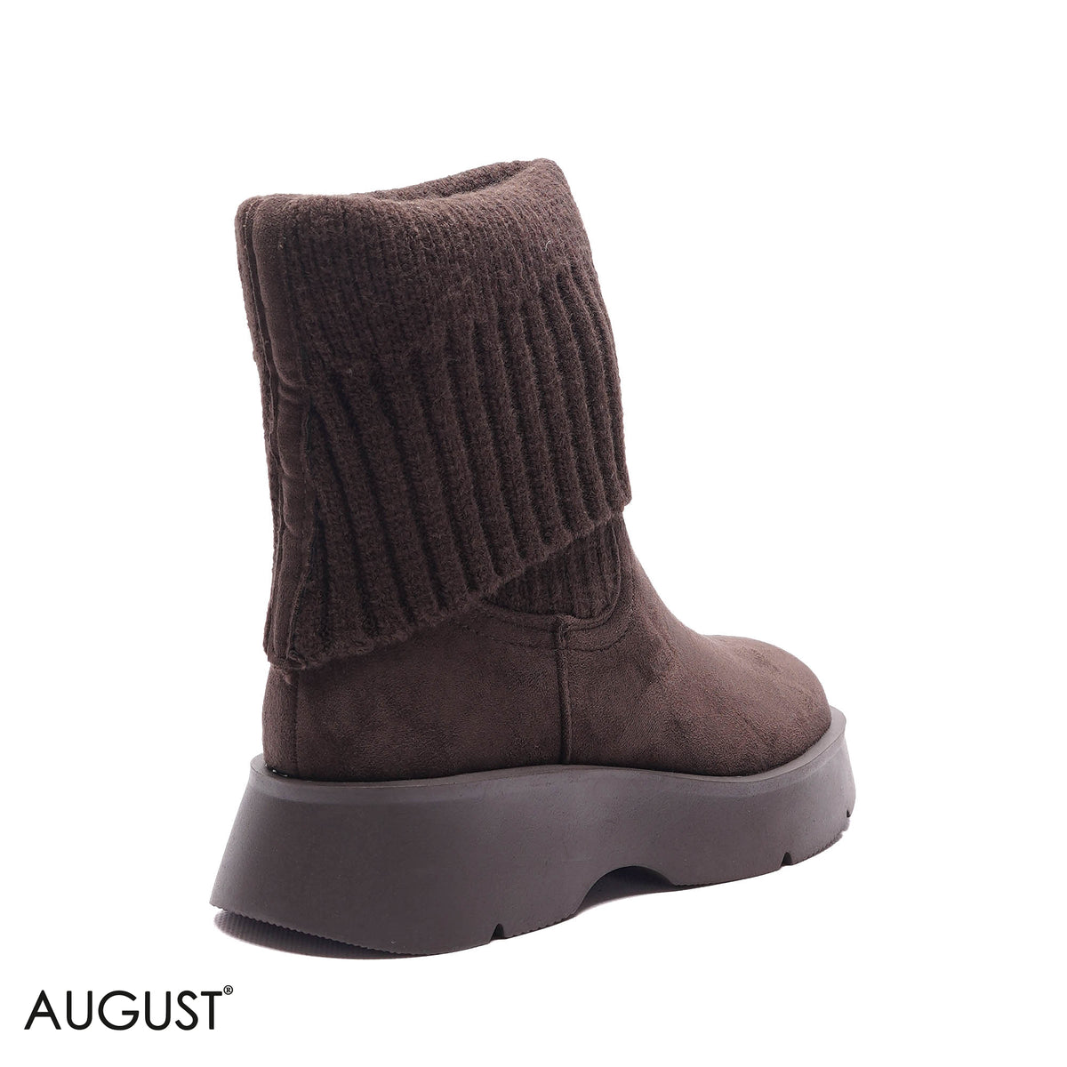 KNIT-CUFF PLATFORM SUEDE BOOTS