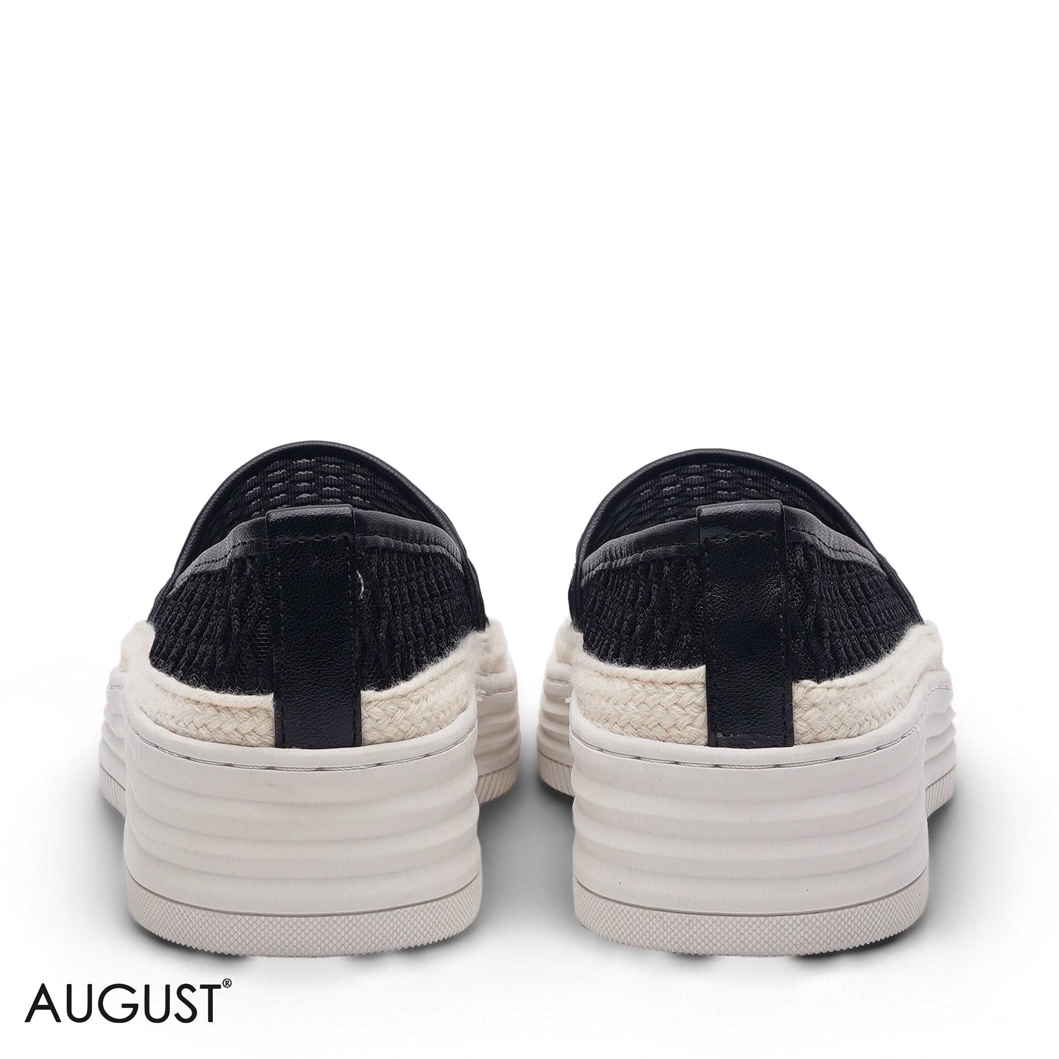 BLACK  MESH PLATFORM ESPADRILLE FLATS