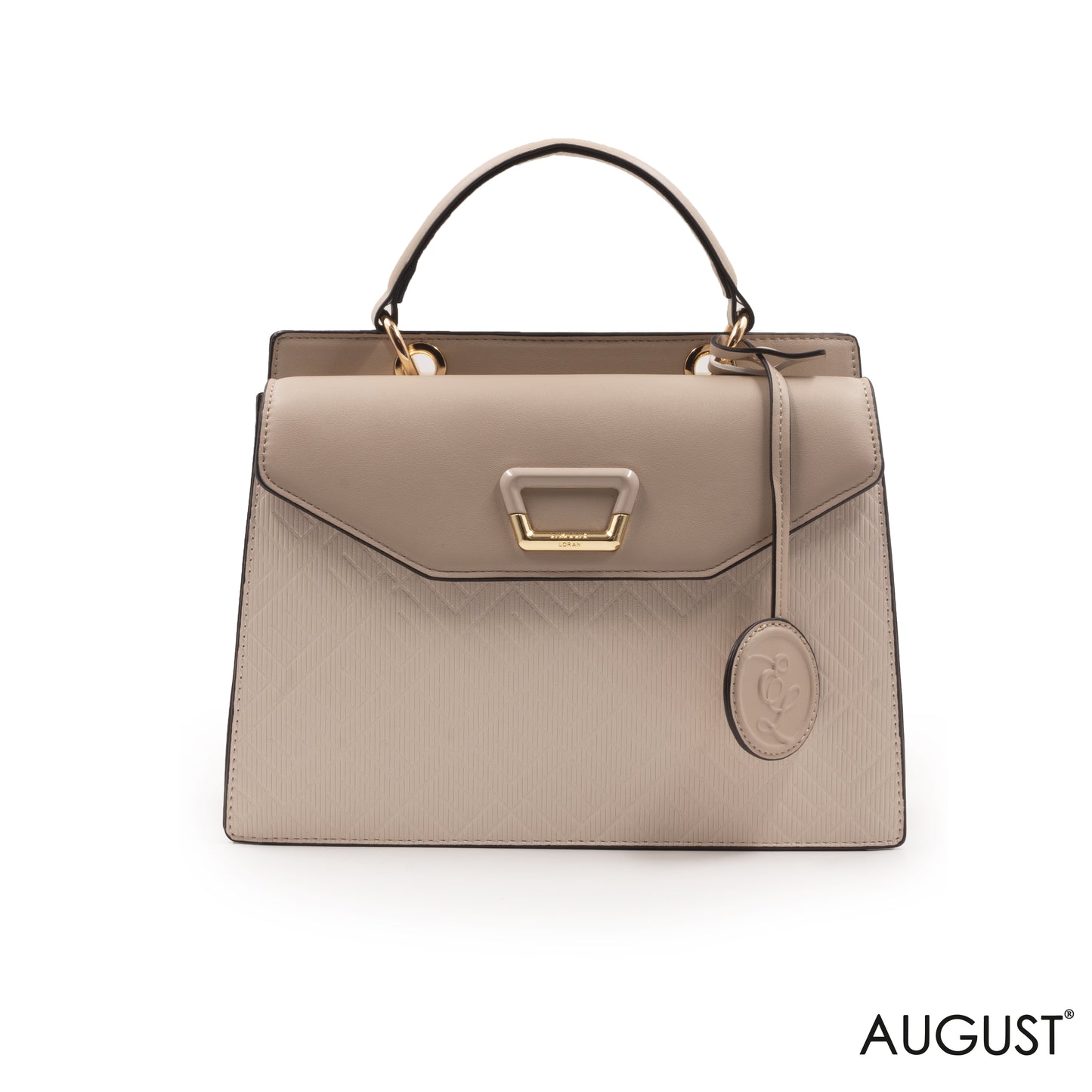BEIGE LEATHER TEXTURED HANDBAG WITH FLAP -MED