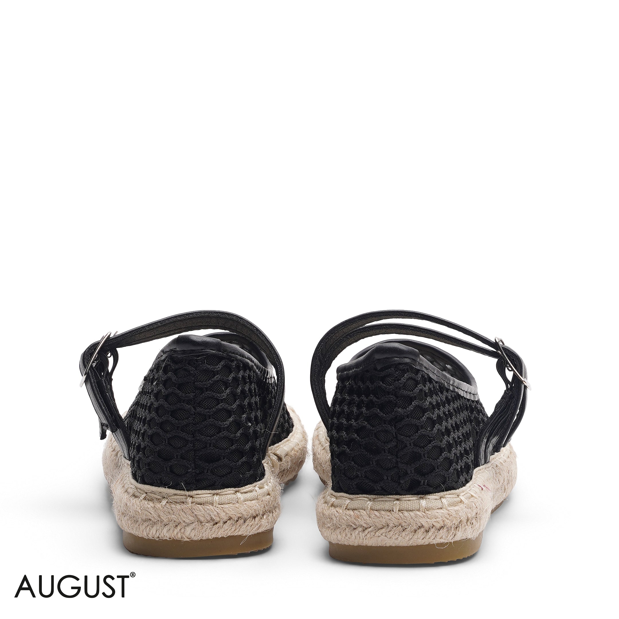 BLACK STRAPPED MESH ESPADRILLE FLATS