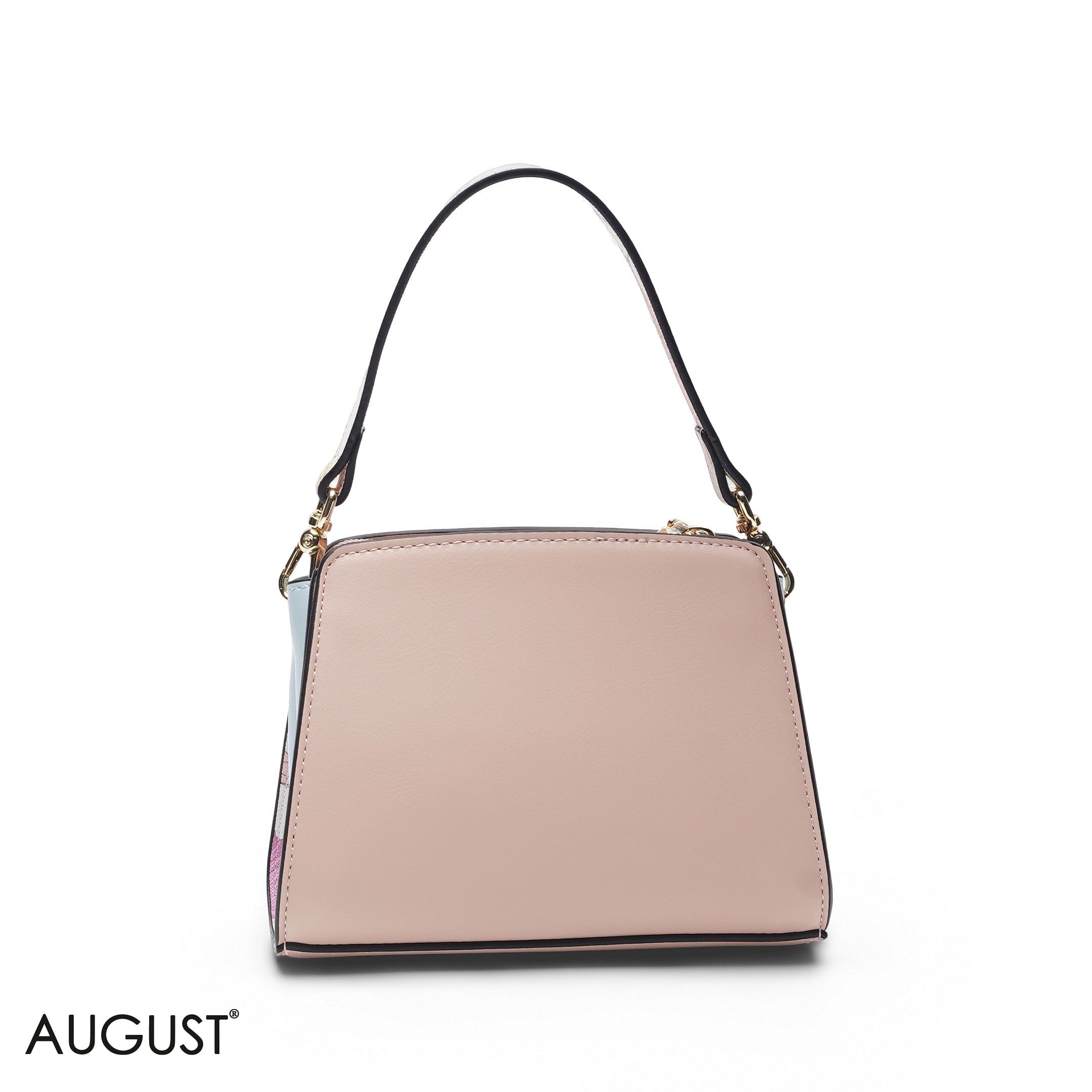 MINI MULTI COLOR STRAW FLORAL BAG WITH FRONT POUCH & GOLD METAL STRAP