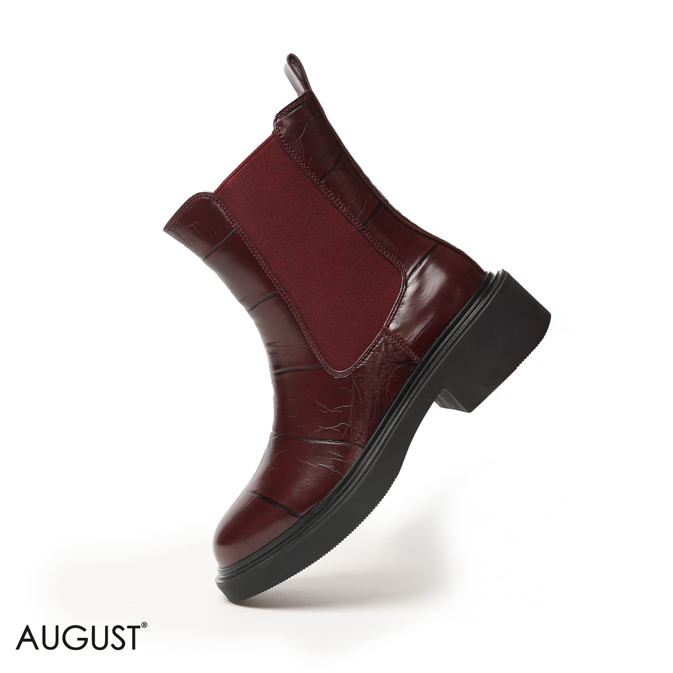 EMBOSSED PANTENT LEATHER ANKLE BOOTS WITH ELASTIC SIDES