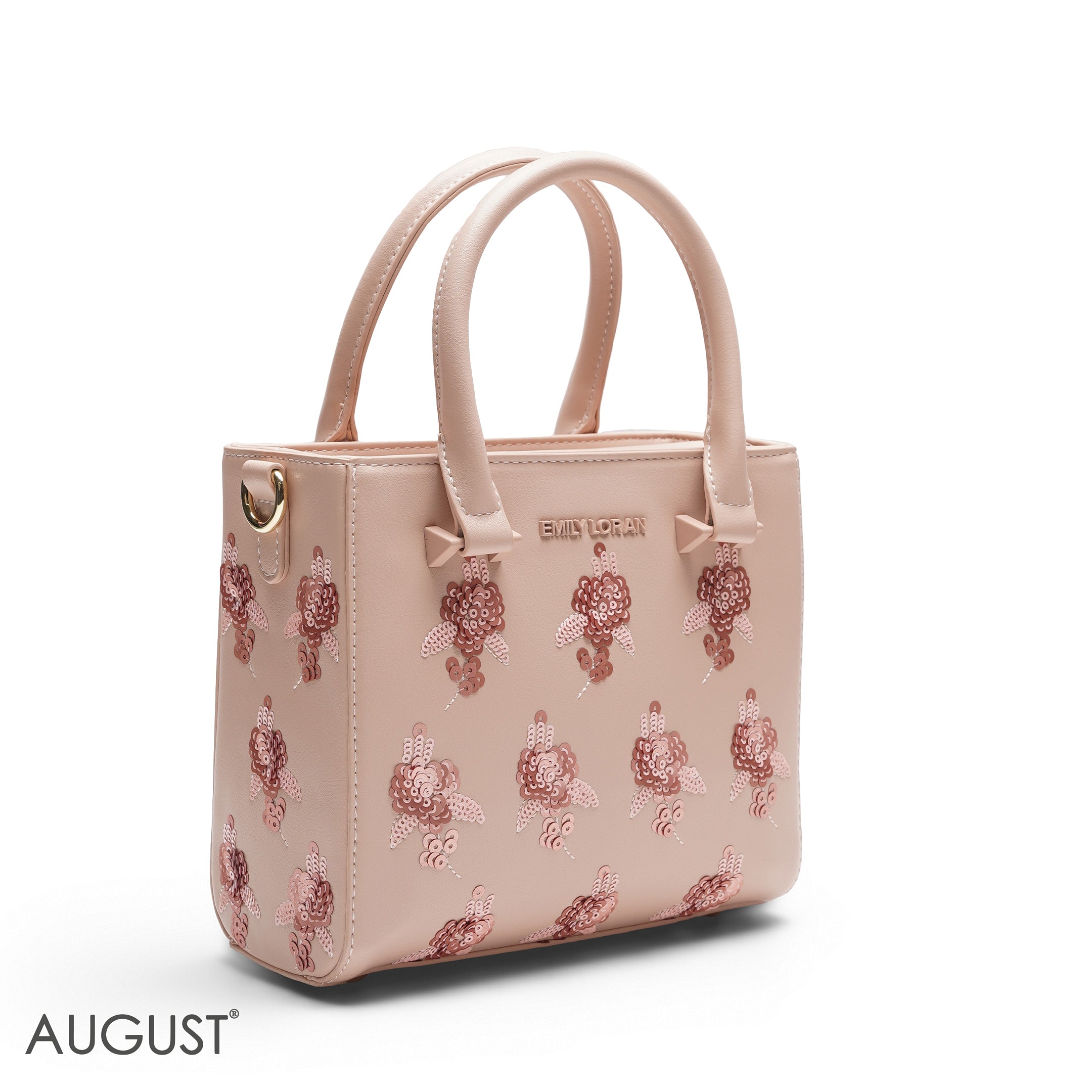 NUDE PINK SEQUIN FLORAL TOTE BAG - SMALL
