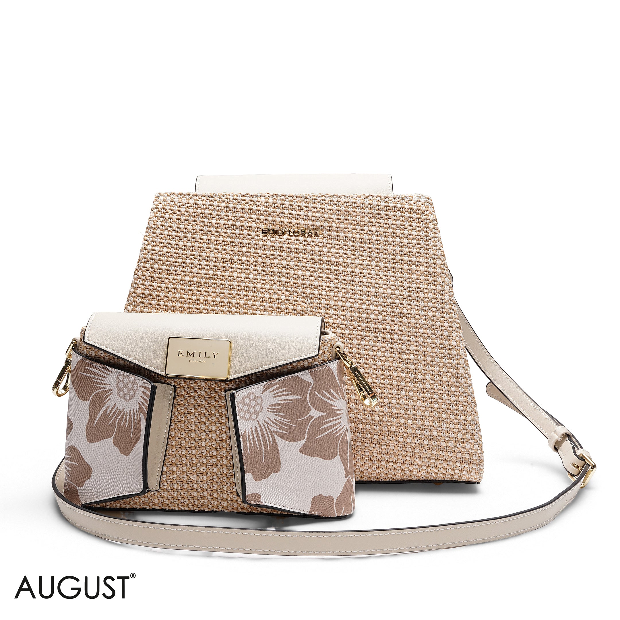 STRUCTURED FLORAL TOTE WITH DETACHABLE POUCH