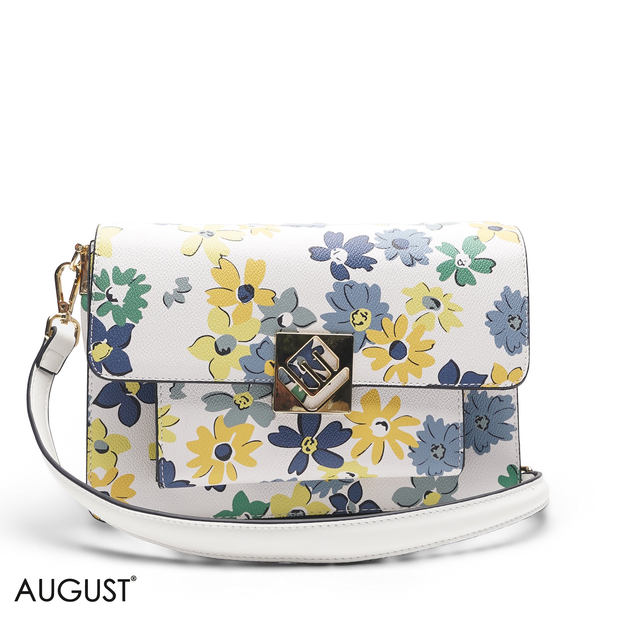 WHITE FLORAL BAG WITH HAND STRAP - MED