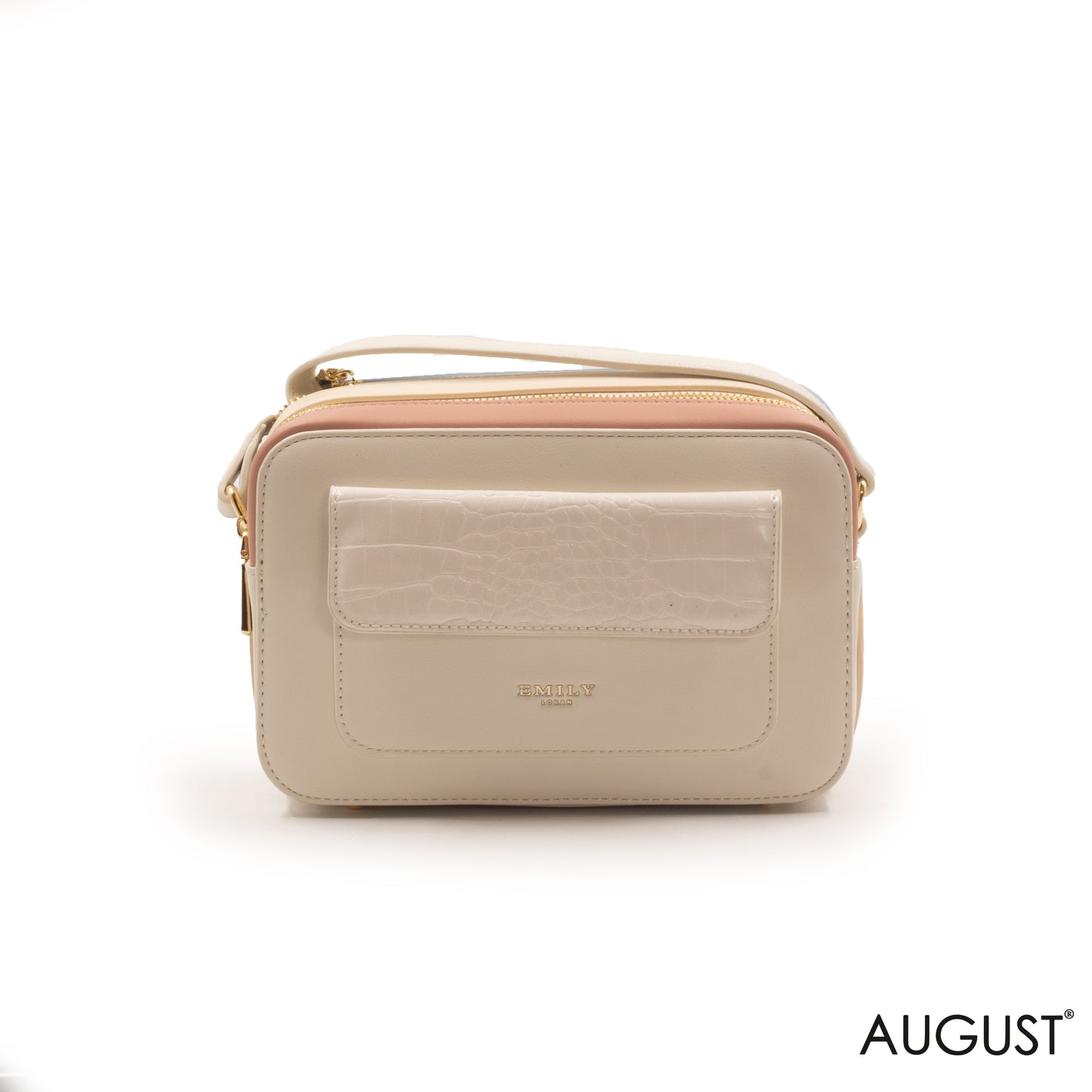 SMOOTH LEATHER CROSSBODY BAG WITH CROC ACCENT -SMALL