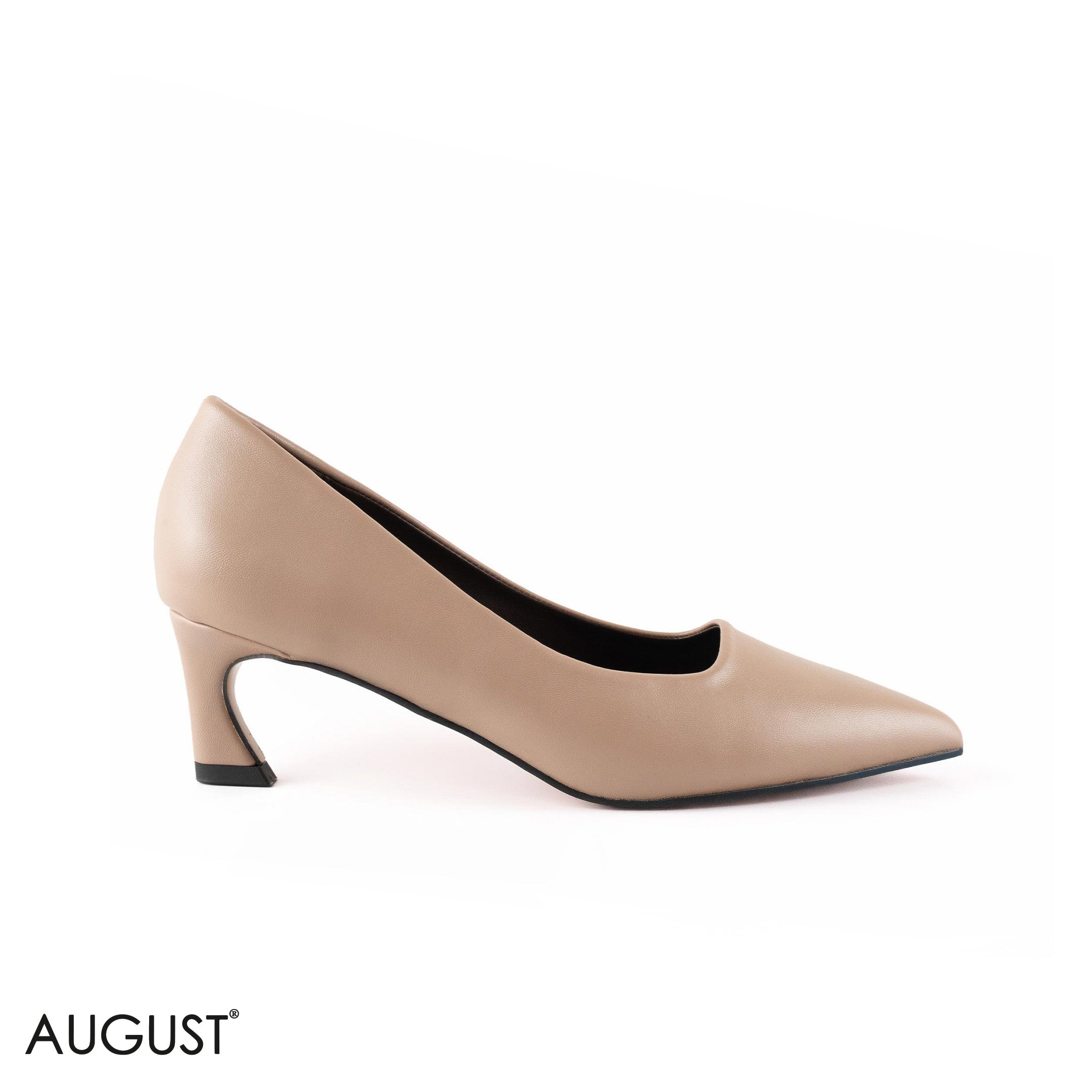 KHAKI SMOOTH LEATHER LOW-HEEL SHOES