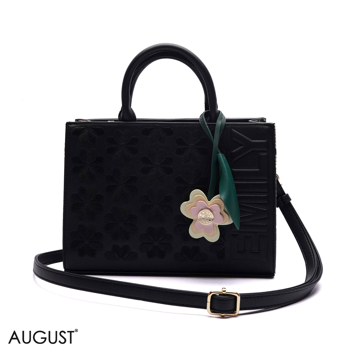 EMBOSSED LOGO TOTE BAG WITH TASSEL CHARM