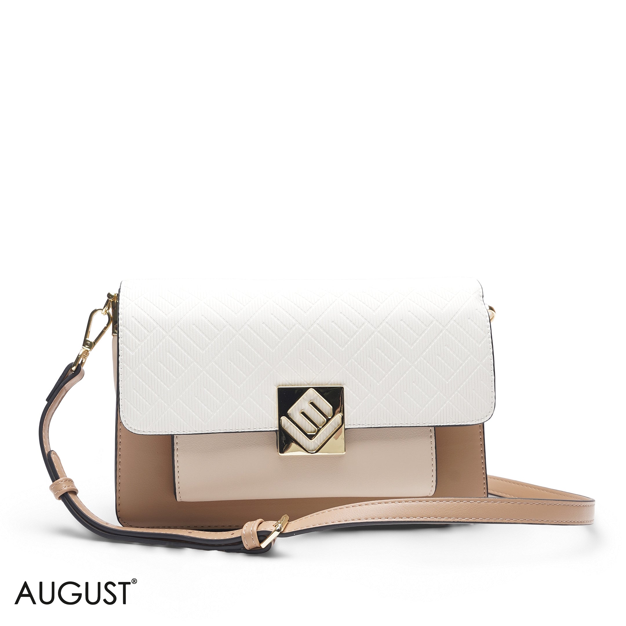 BEIGE WHITE BAG WITH HAND STRAP - MED