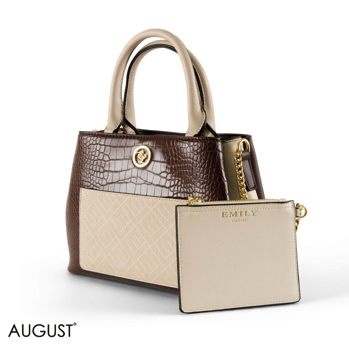 EMILY LORAN PATTERNED LEATHER HANDBAG WITH CHAIN DETAIL -MED