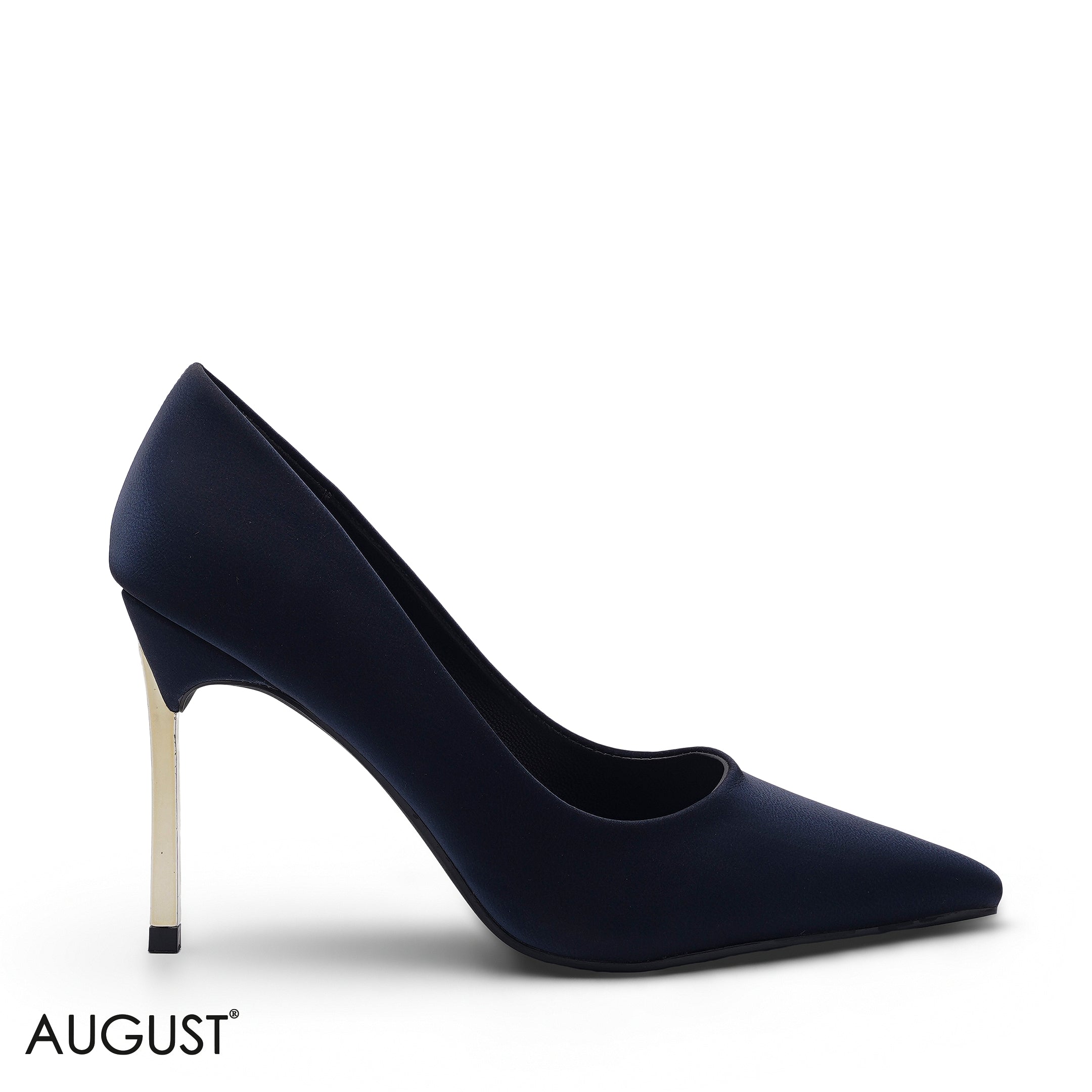 NAVY BLUE SOFT VELVET METALLIC HEEL