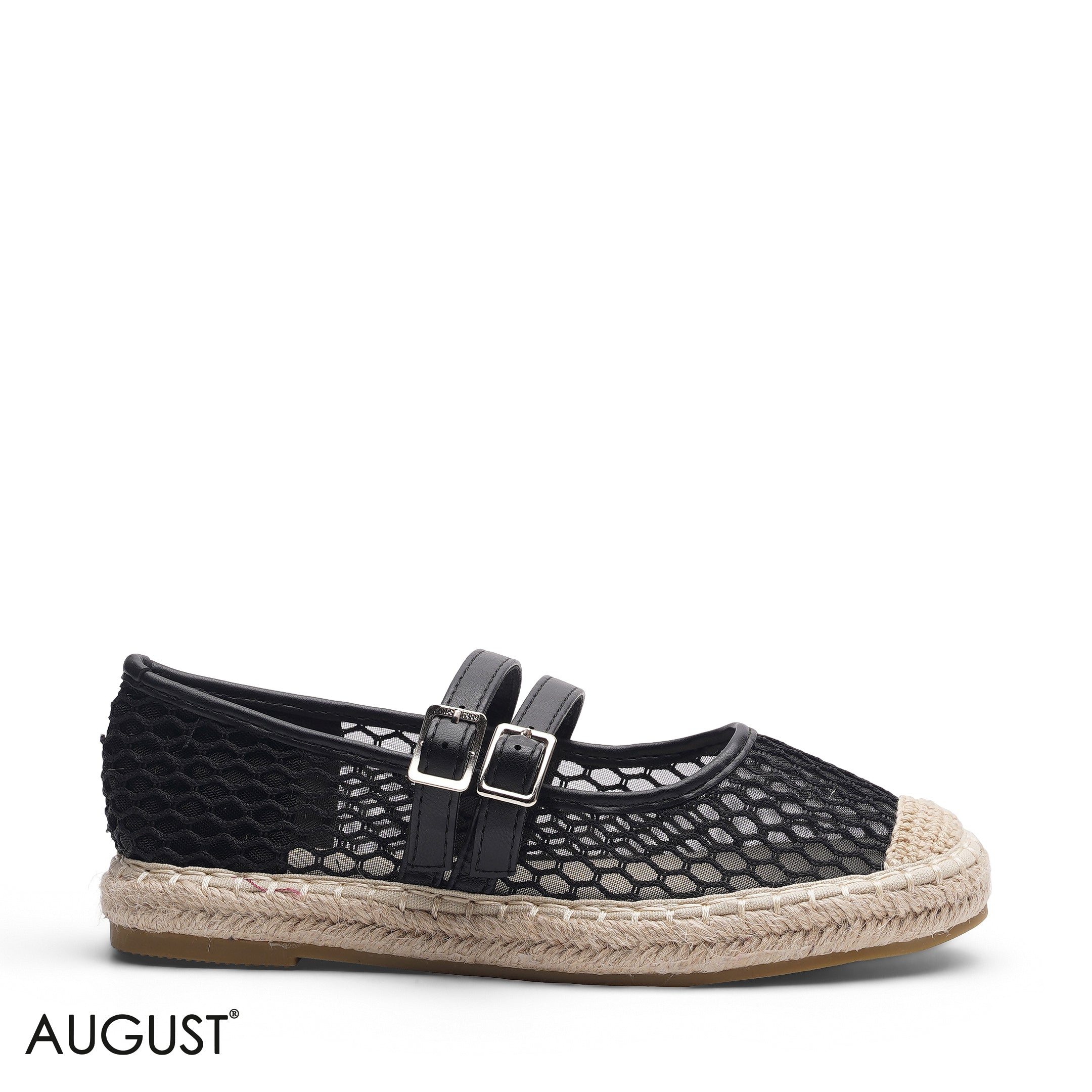 BLACK STRAPPED MESH ESPADRILLE FLATS