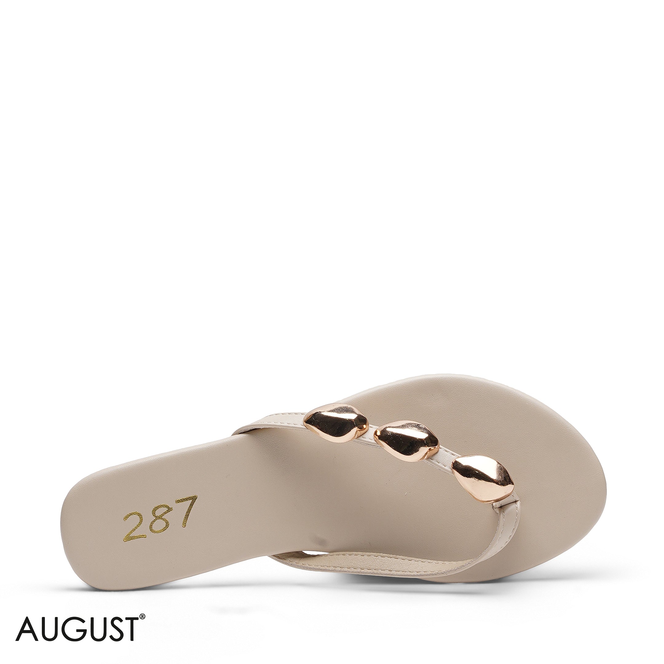 BEIGE SLIPPER WITH METALLIC BEAD ACCENTS