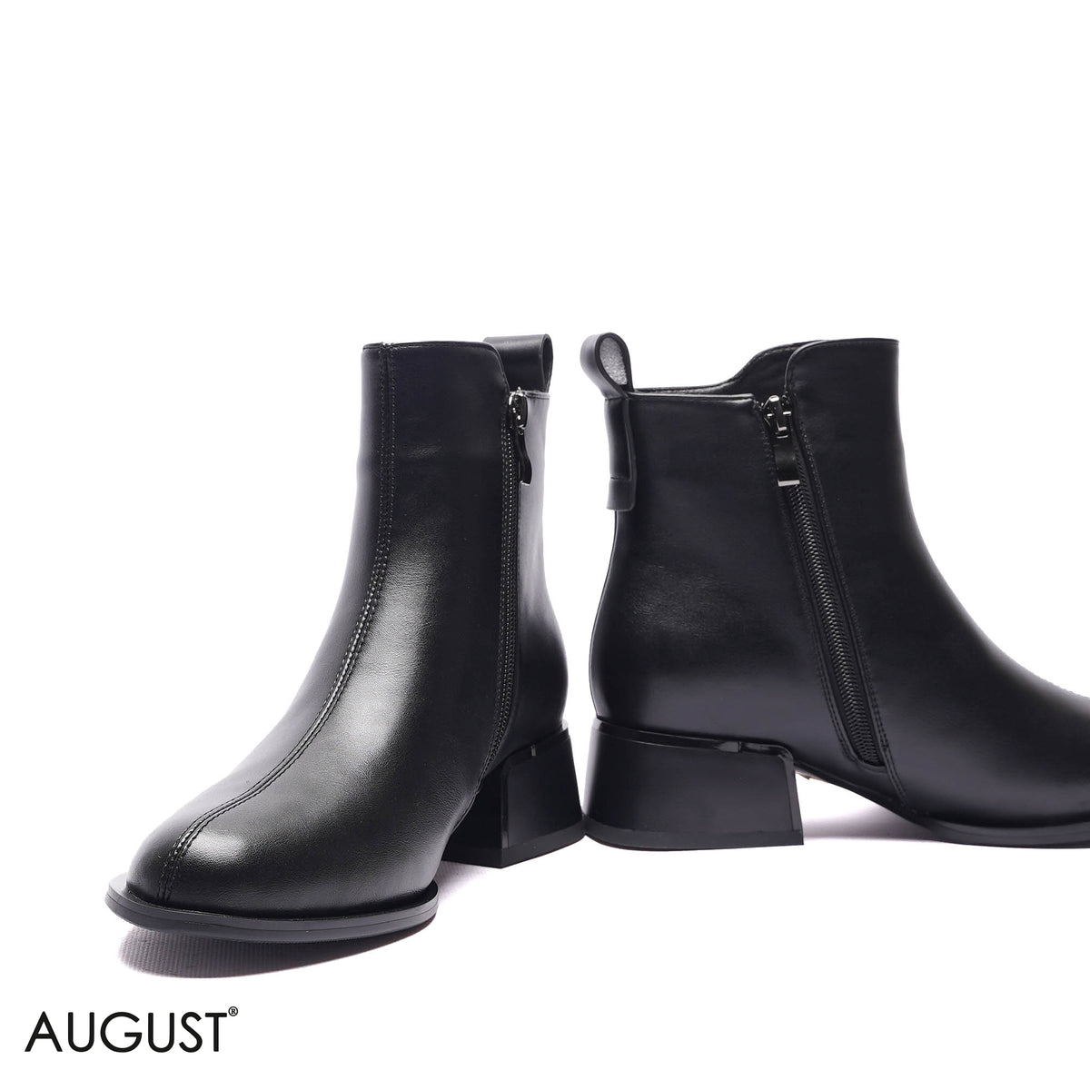 CENTER-SEAM LOW BLOCK HEEL ANKLE BOOTS