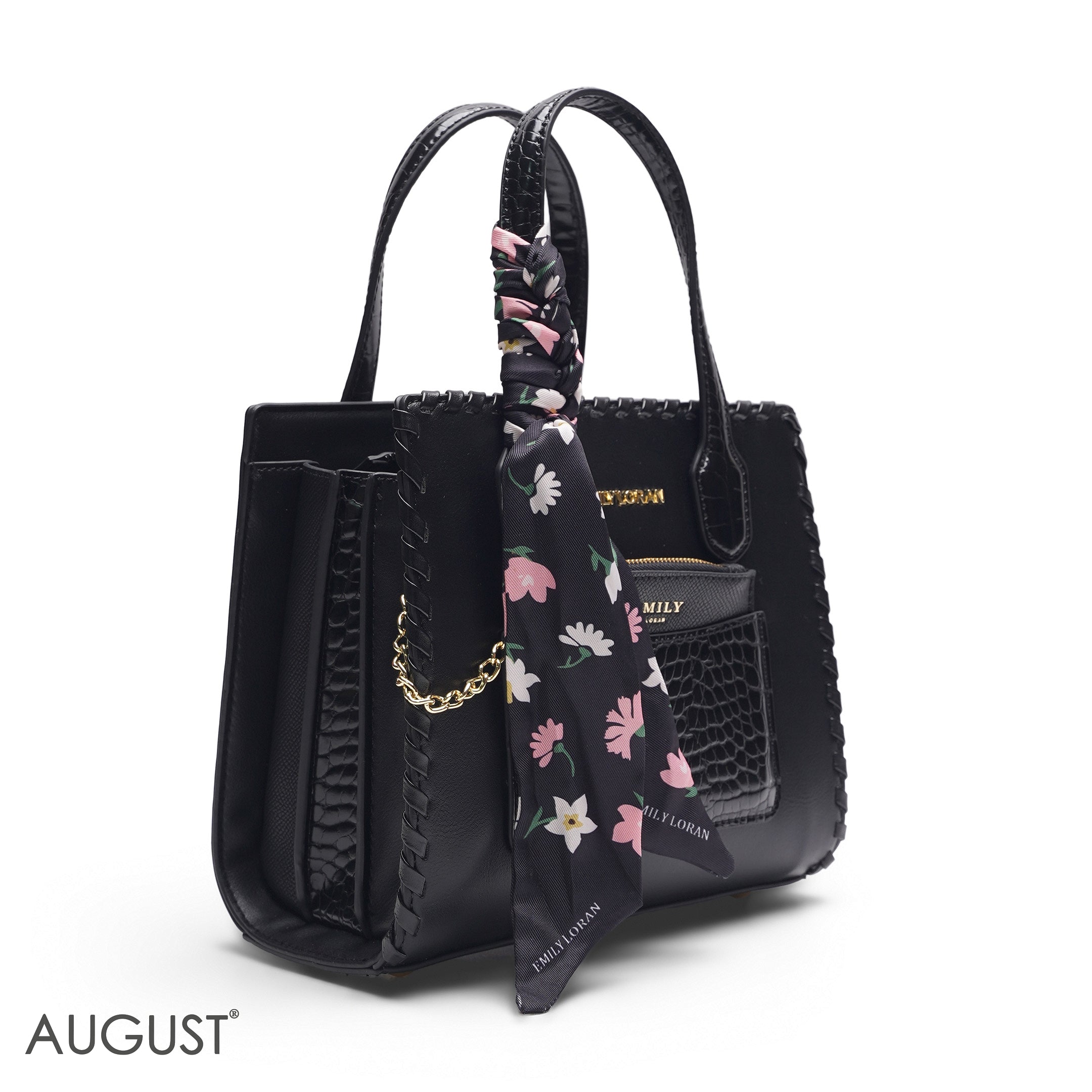BLACK TOTE WITH CROCODILE POUCH