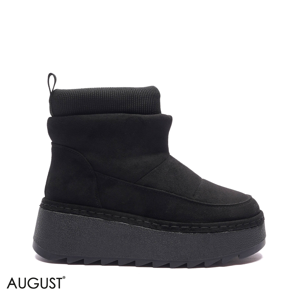 PLATFORM KNIT-COLLAR SUEDE BOOTS