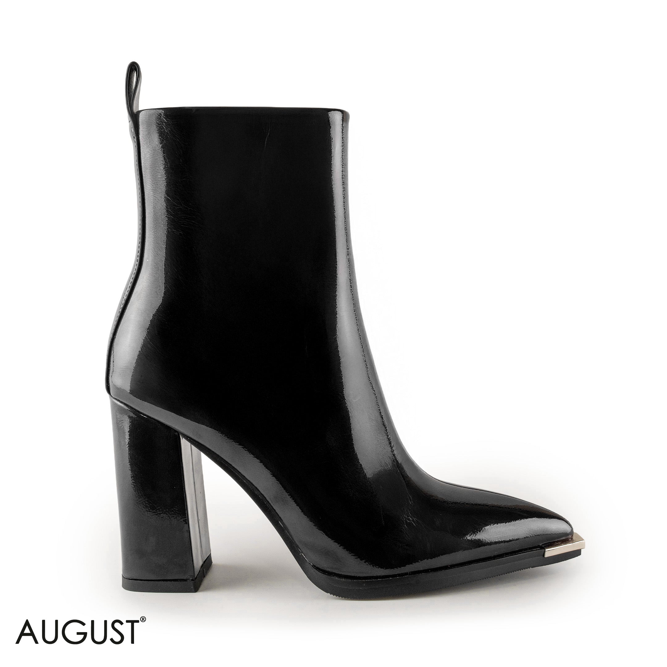GLOSSY LEATHER HEELED ANKLE BOOTS WITH SIDE ZIPPER