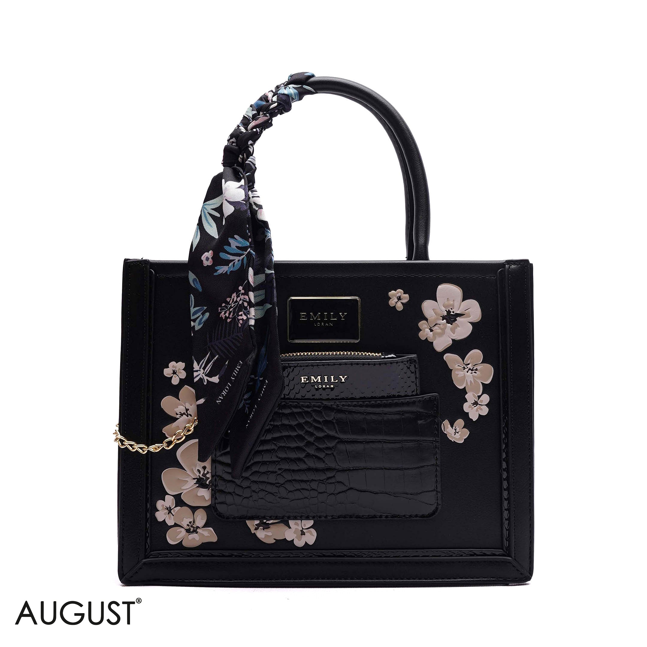 FLORAL EMBROIDERED HANDBAG WITH POUCH - SMALL