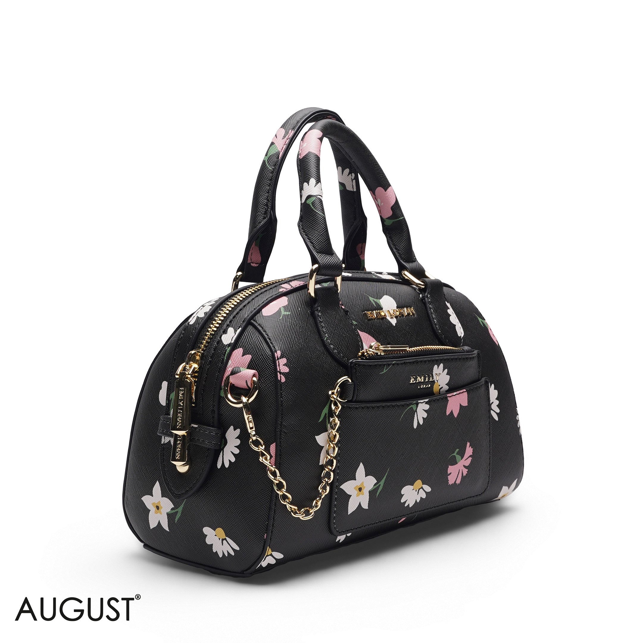 BLACK FLORAL BAG WITH FRONT POUCH - SMALL