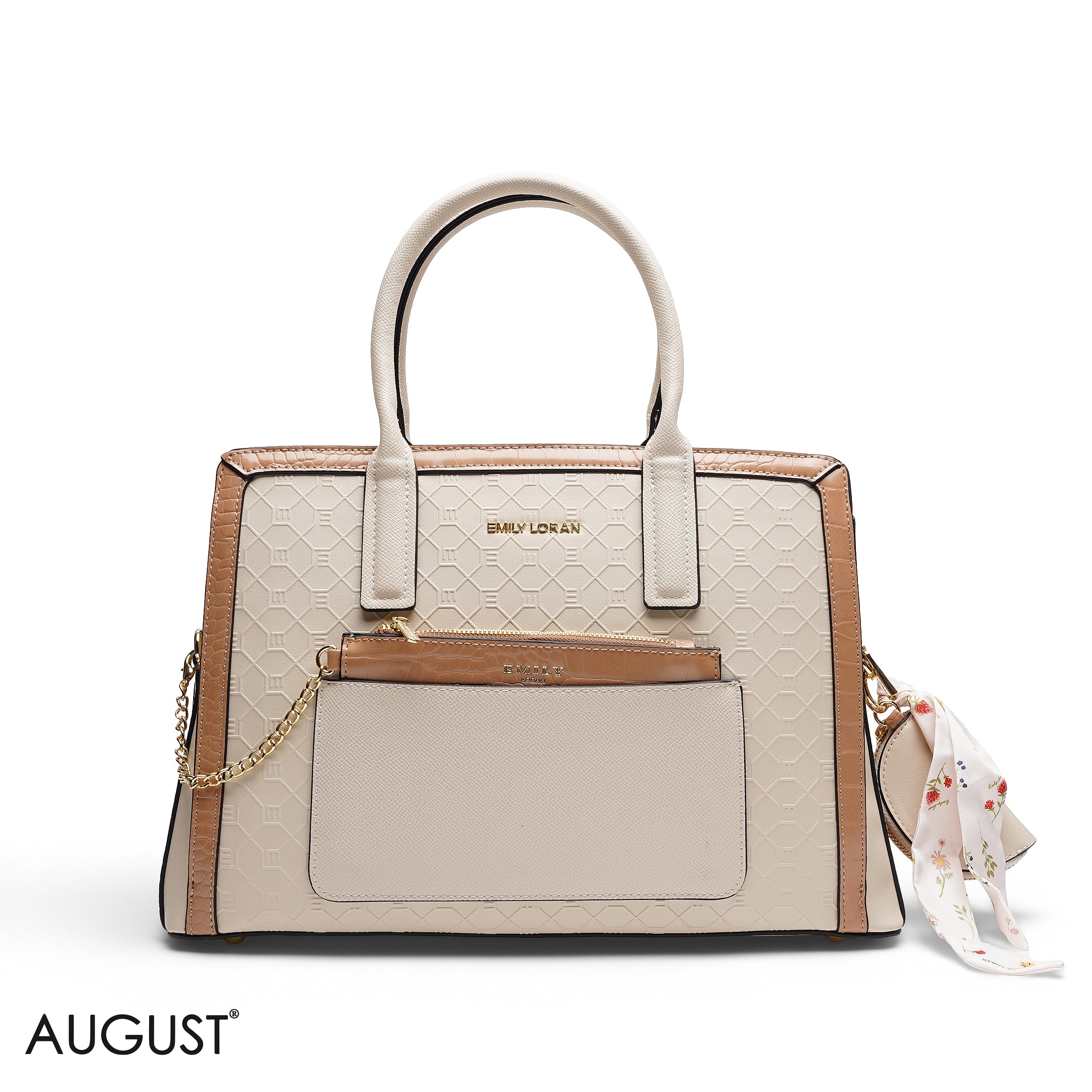 EMBOSSED TOP-HANDLE MULTI-POUCH TOTE BAG SET