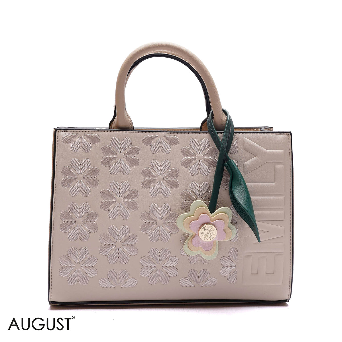 EMBOSSED LOGO TOTE BAG WITH TASSEL CHARM