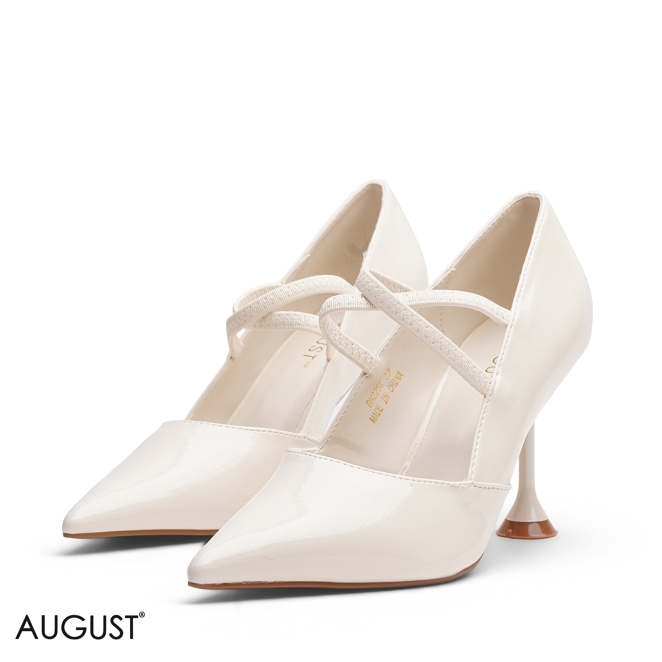 OFF-WHITE PATENT LEATHER STRAPPY HEELS
