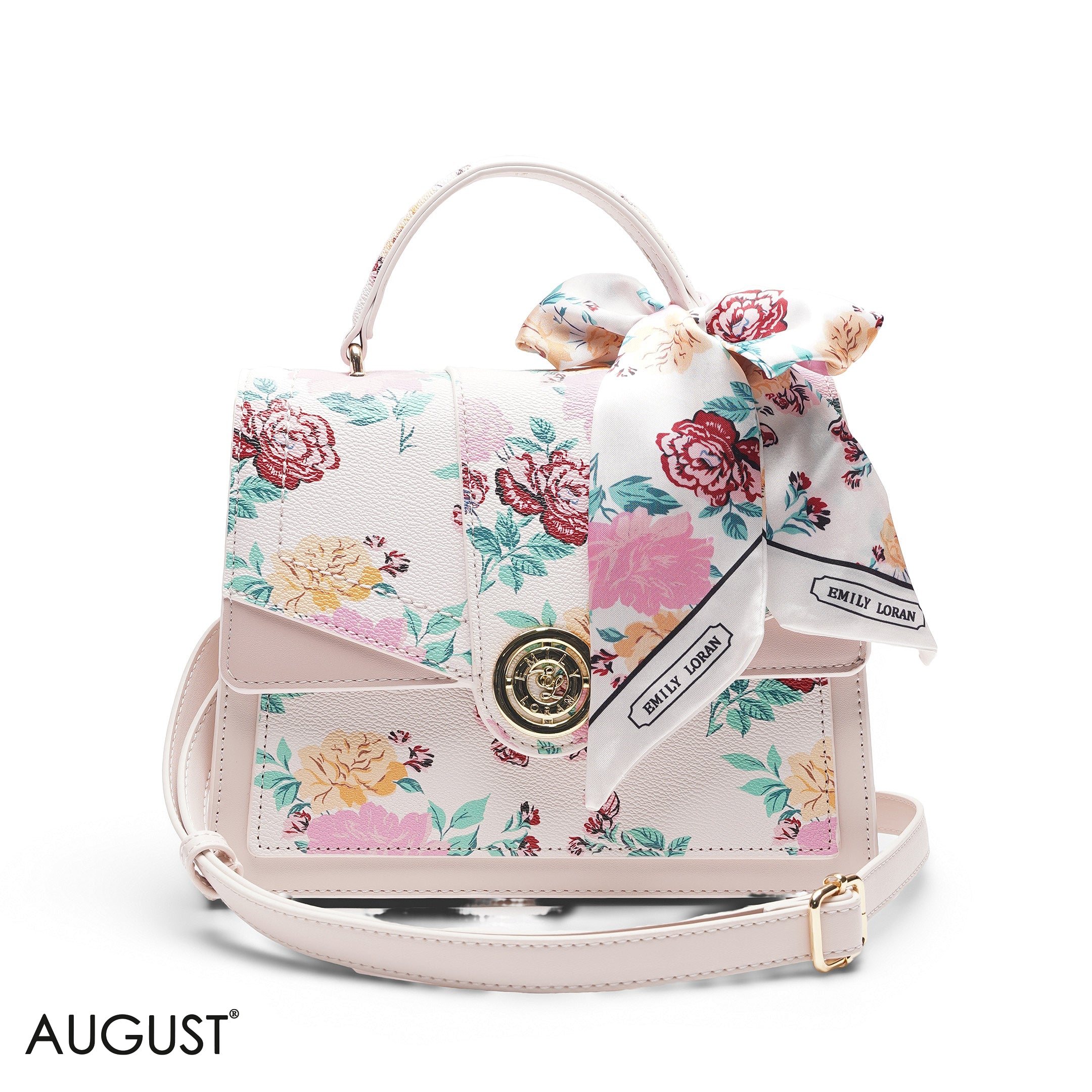 FLORAL PRINT SCARF PINK TOP HANDLE BAG