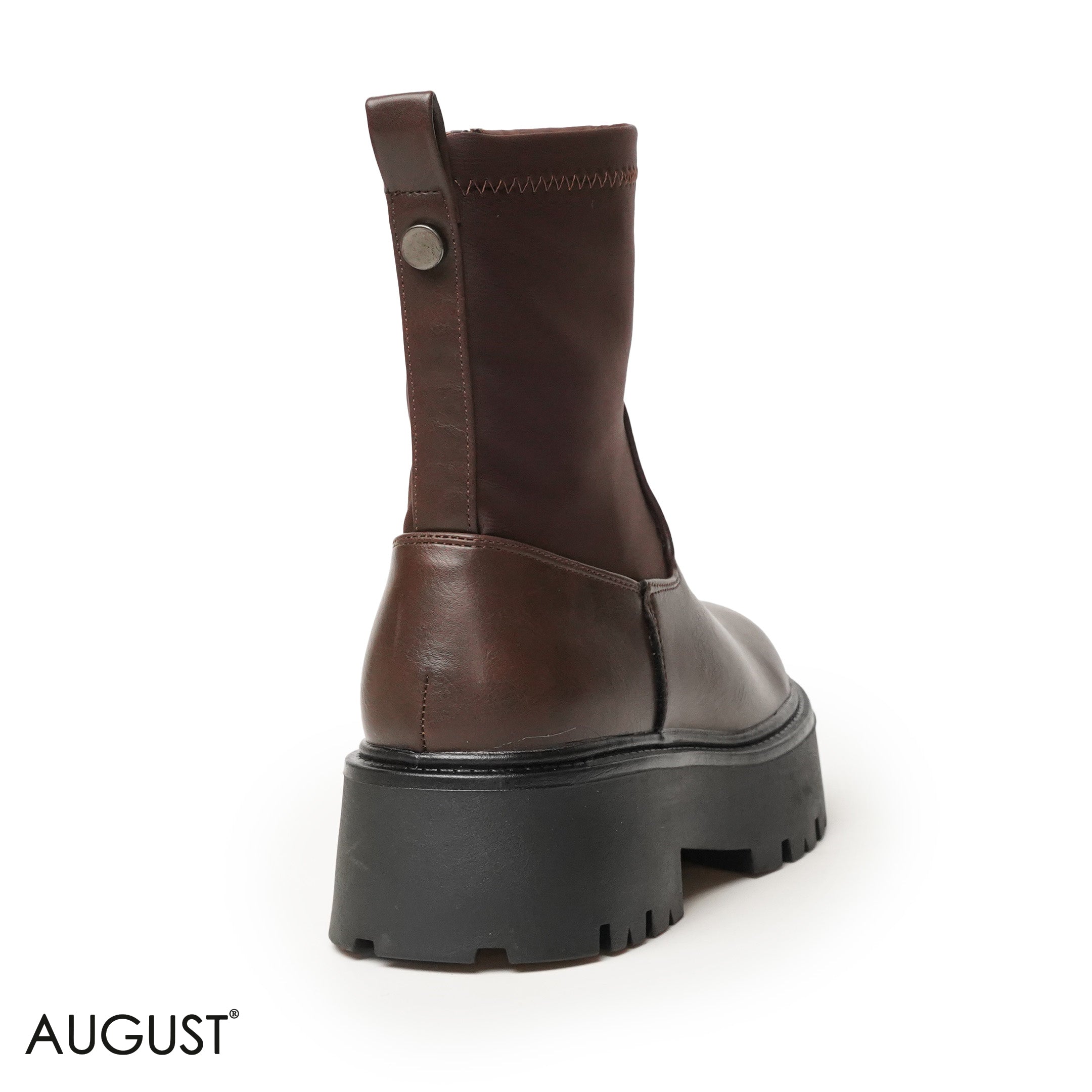 BROWN LEATHER ANKLE BOOTS WITH THICK SOLE,BACK ZIPPER