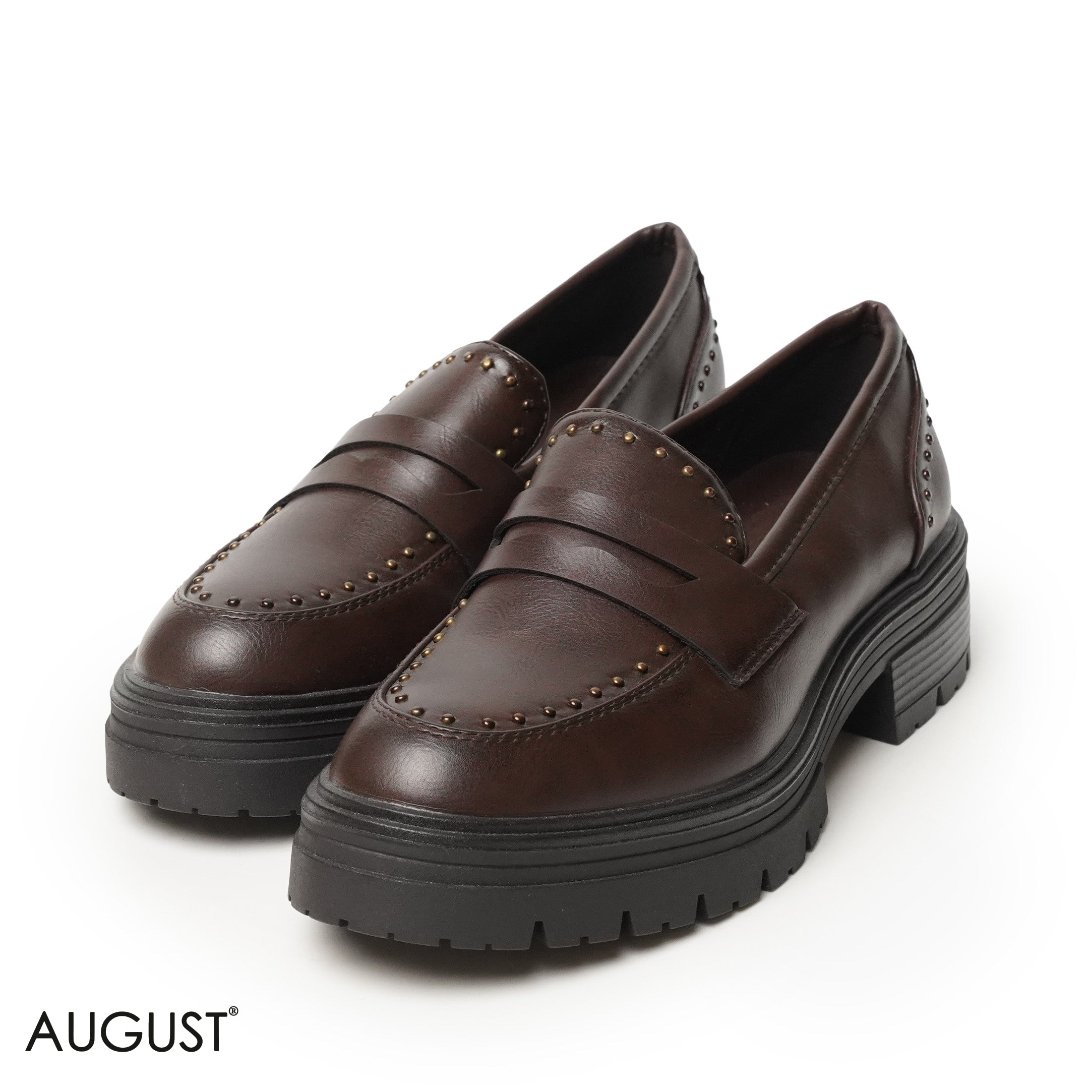BROWN LEATHER LOAFERS WITH STUDDED NAILS