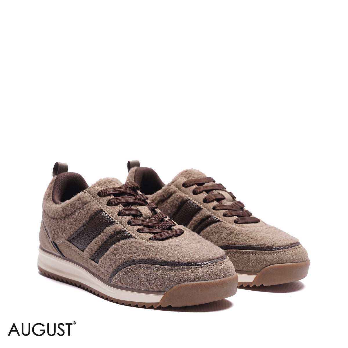 FAUX FUR STRIPED LOW-TOP SNEAKERS