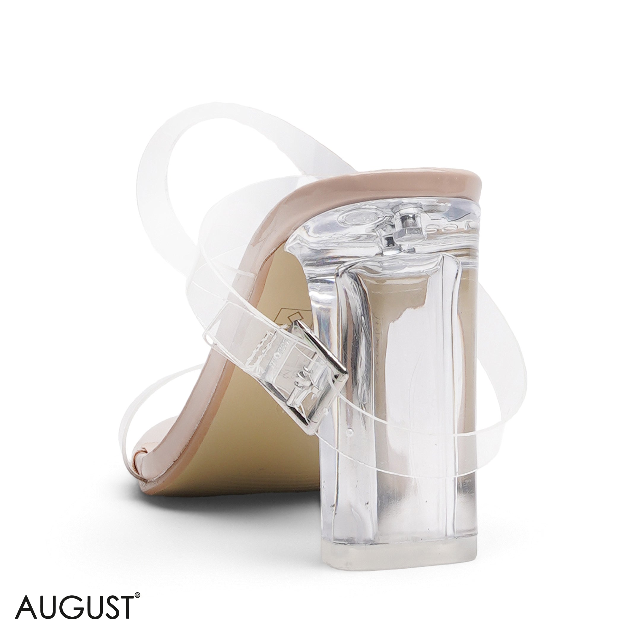 BEIGE TRANSPARENT CLEAR BLOCK HEELS SANDALS