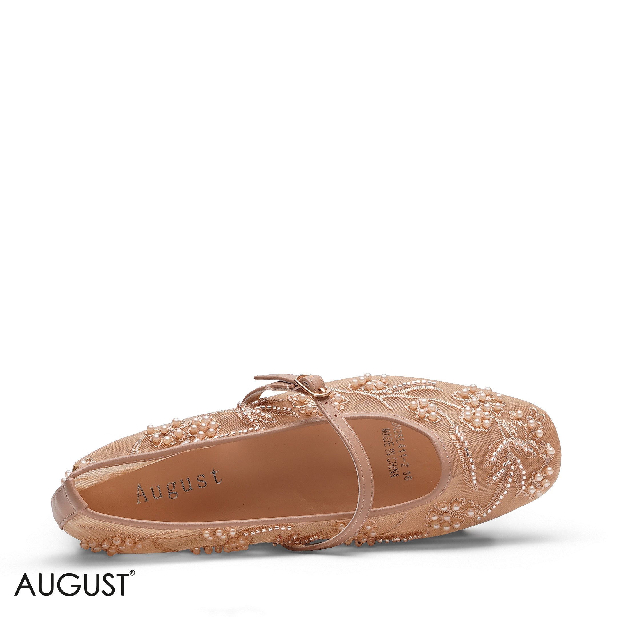 EMBROIDERED MESH BALLERINA FLAT WITH PEARL ACCENTS
