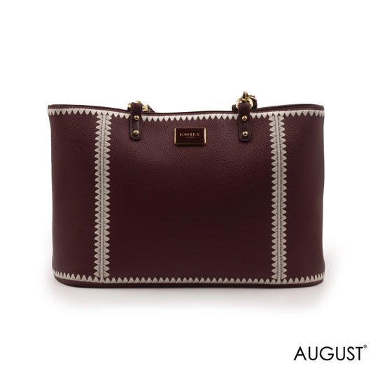 MAROON LEATHER TOTE BAG WITH SPECIAL DESIGN -LARGE