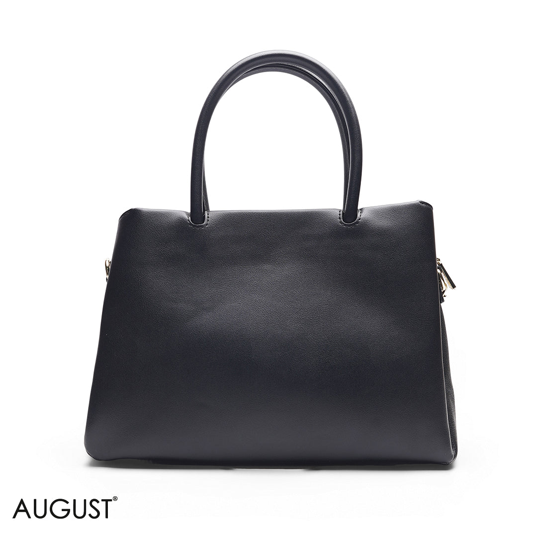 BLACK SOLID BAG WITH FRONT STRAP - MED