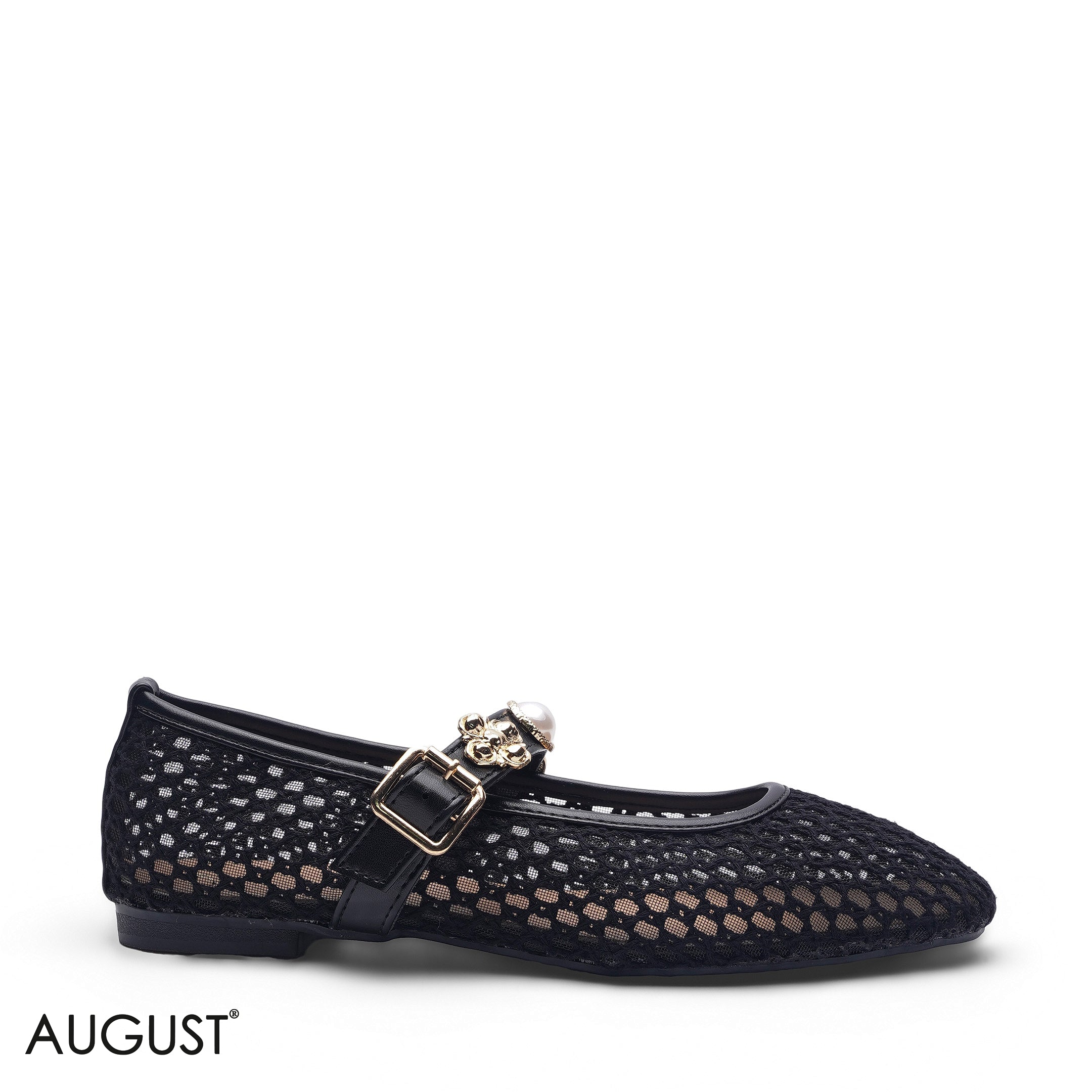 BLACK MESH METALLIC BUCKLE LOAFER