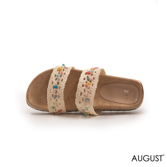 BEIGE BRAIDED STRAPS SLIPPERS WITH CORK SOLE