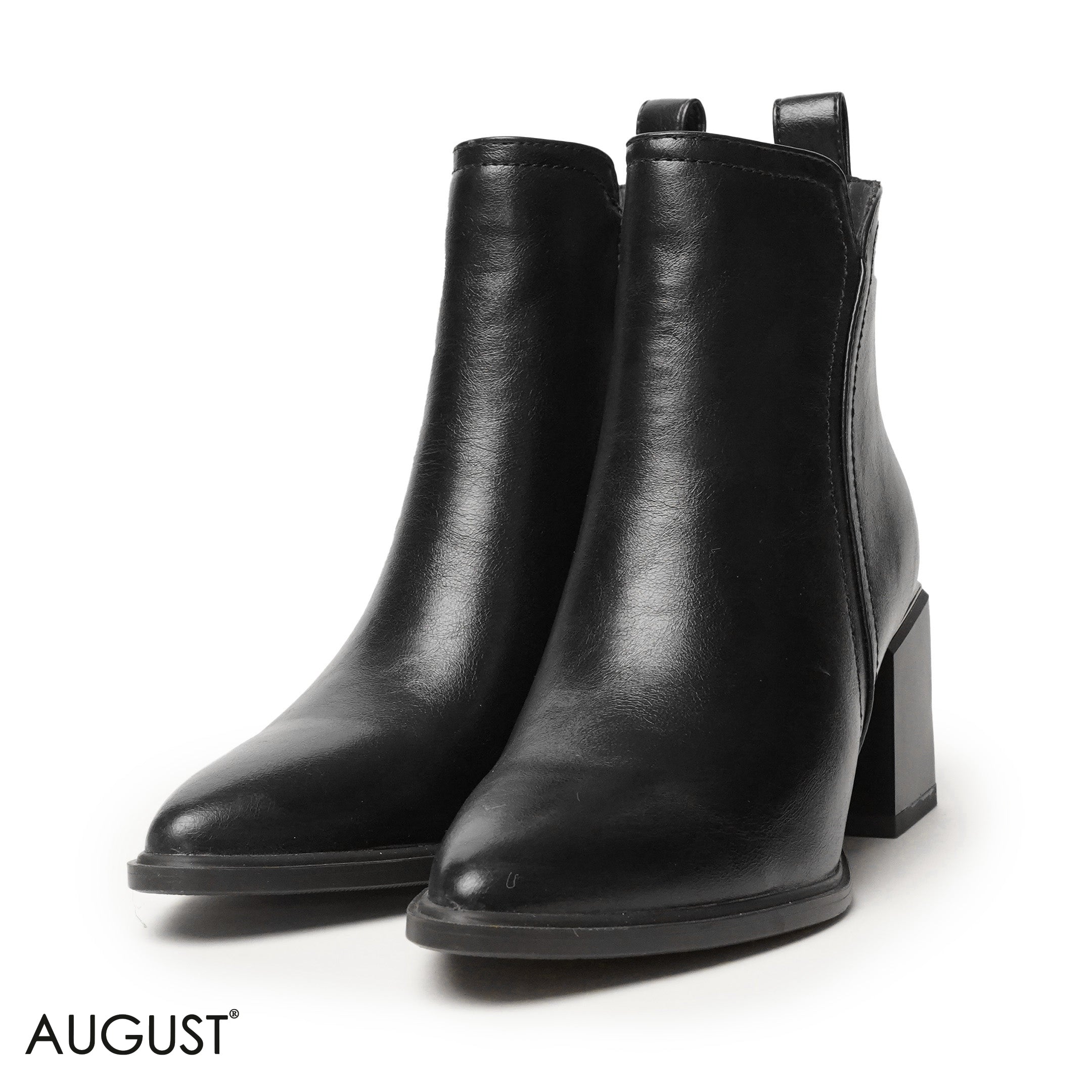 BLACK LEATHER HEELED BOOTS WITH SIDE ZIPPER
